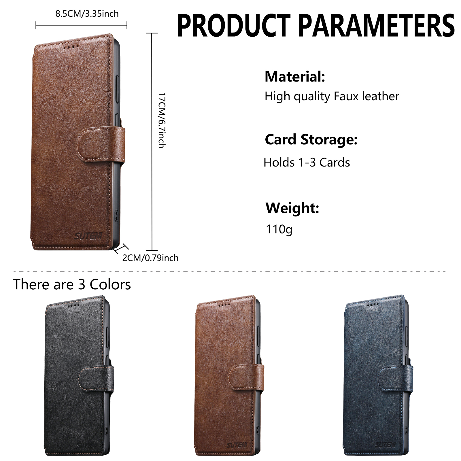 SUTENI Q05 Faux Leather Wireless Charging Card Holder Stand Wallet Magnetic Flip Cover Phone Case For Samsung Galaxy S26 Ultra S25 S24 S23 S22