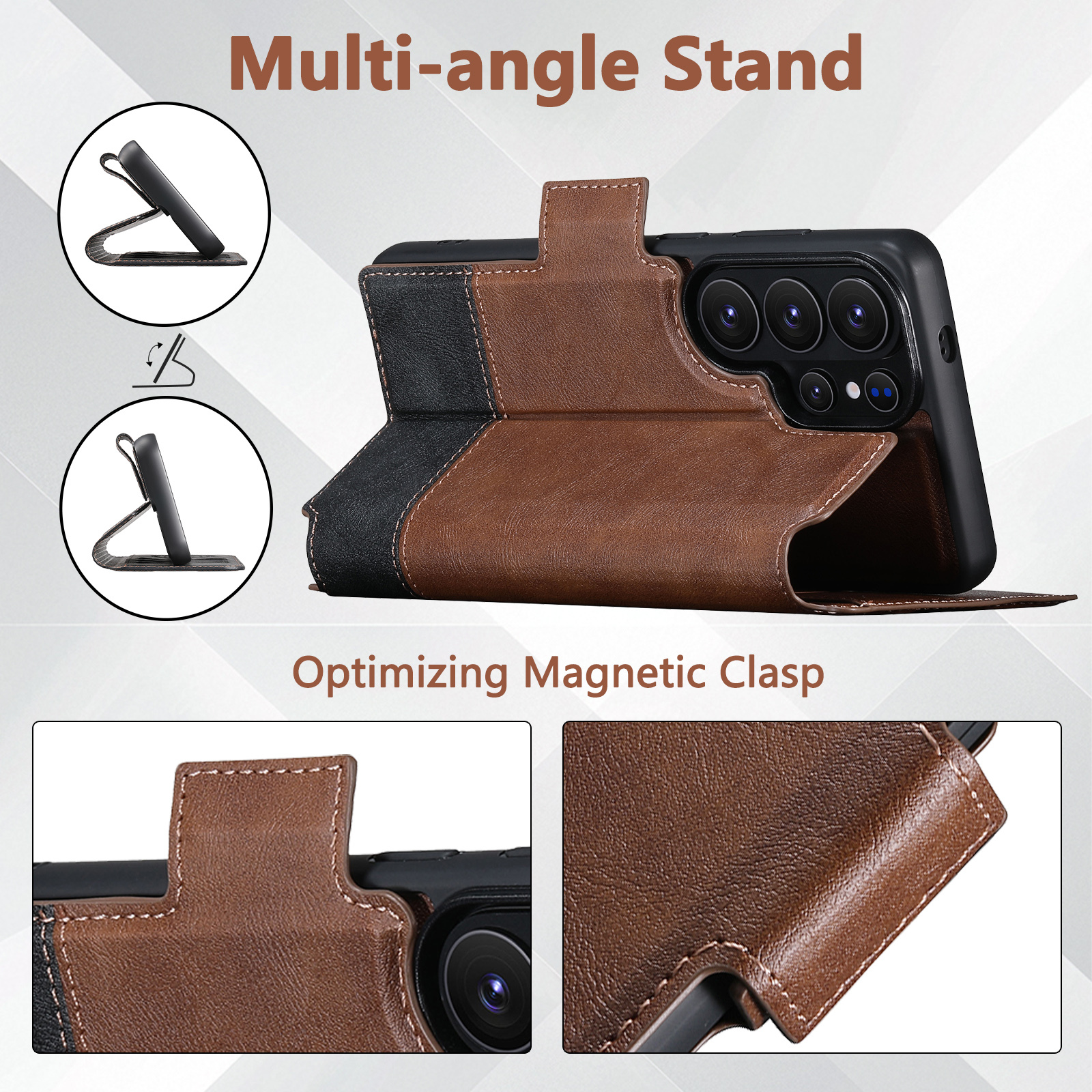 SUTENI Q06 Faux Leather Wireless Charging Card Holder Stand Wallet Magnetic Flip Cover Phone Case For Samsung Galaxy S26 Ultra S25 S24 S23 S22