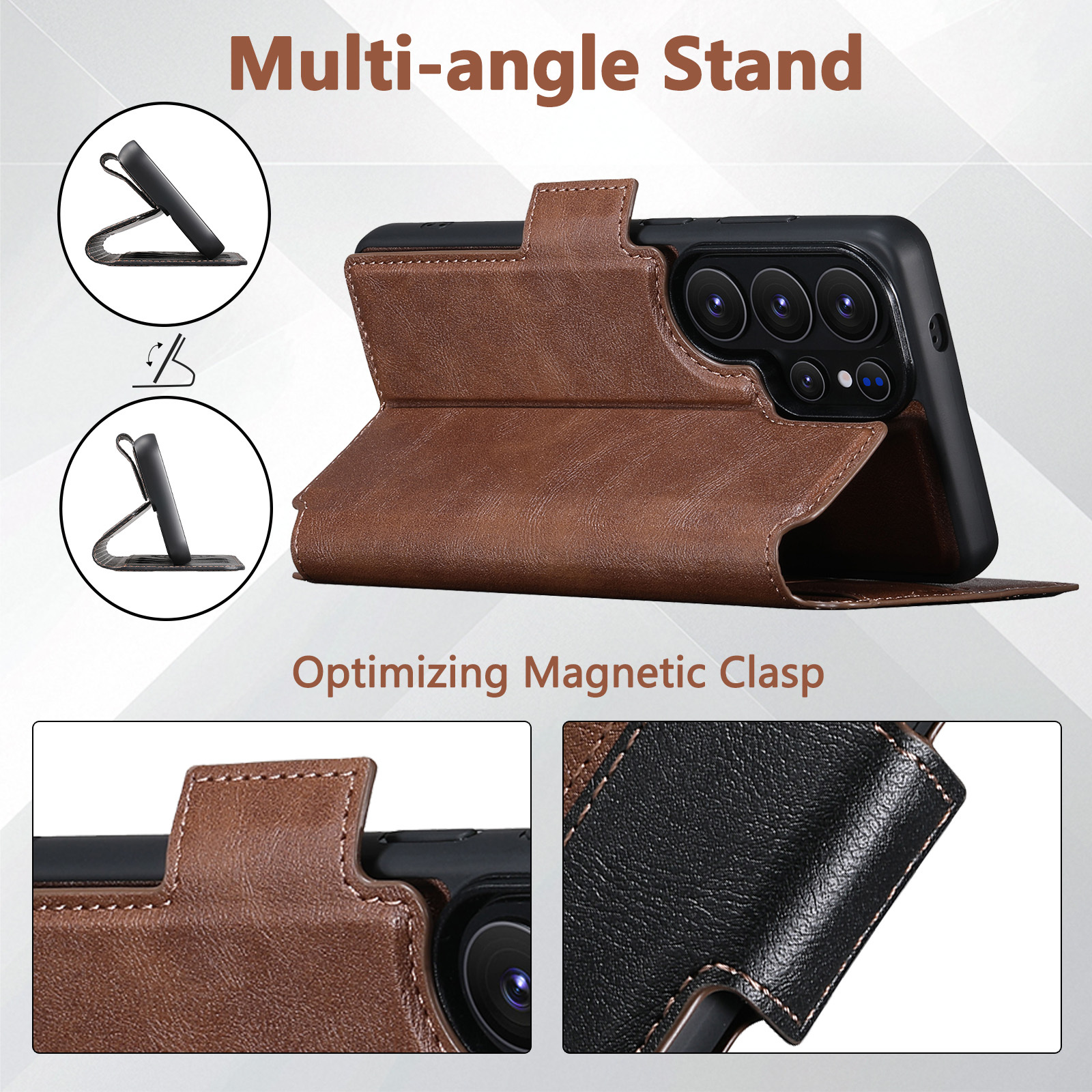 SUTENI Q07 Faux Leather Wireless Charging Card Holder Stand Wallet Magnetic Flip Cover Phone Case For Samsung Galaxy S26 Ultra S25 S24 S23 S22