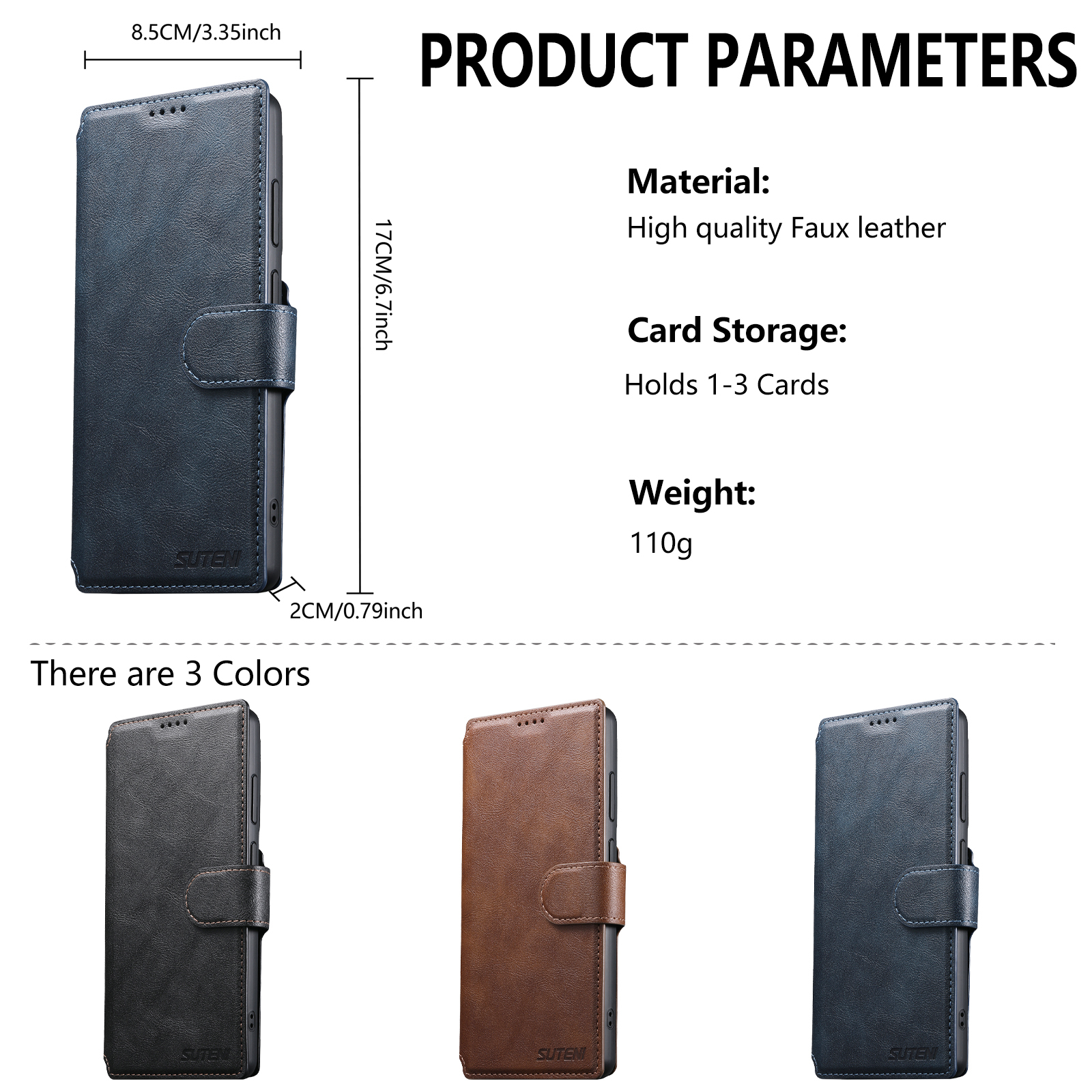 SUTENI Q05 Faux Leather Wireless Charging Card Holder Stand Wallet Magnetic Flip Cover Phone Case For Samsung Galaxy S26 Ultra S25 S24 S23 S22