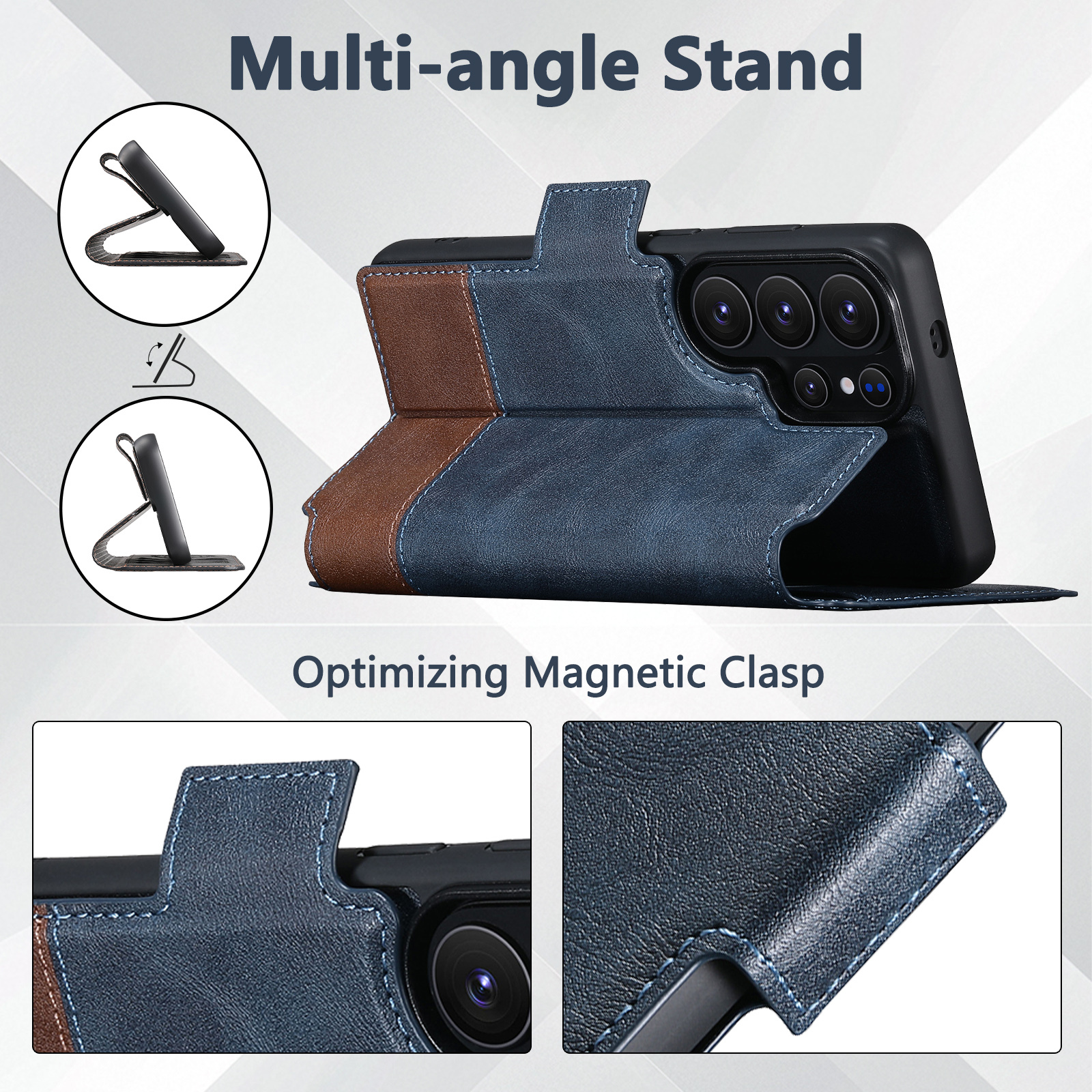SUTENI Q06 Faux Leather Wireless Charging Card Holder Stand Wallet Magnetic Flip Cover Phone Case For Samsung Galaxy S26 Ultra S25 S24 S23 S22