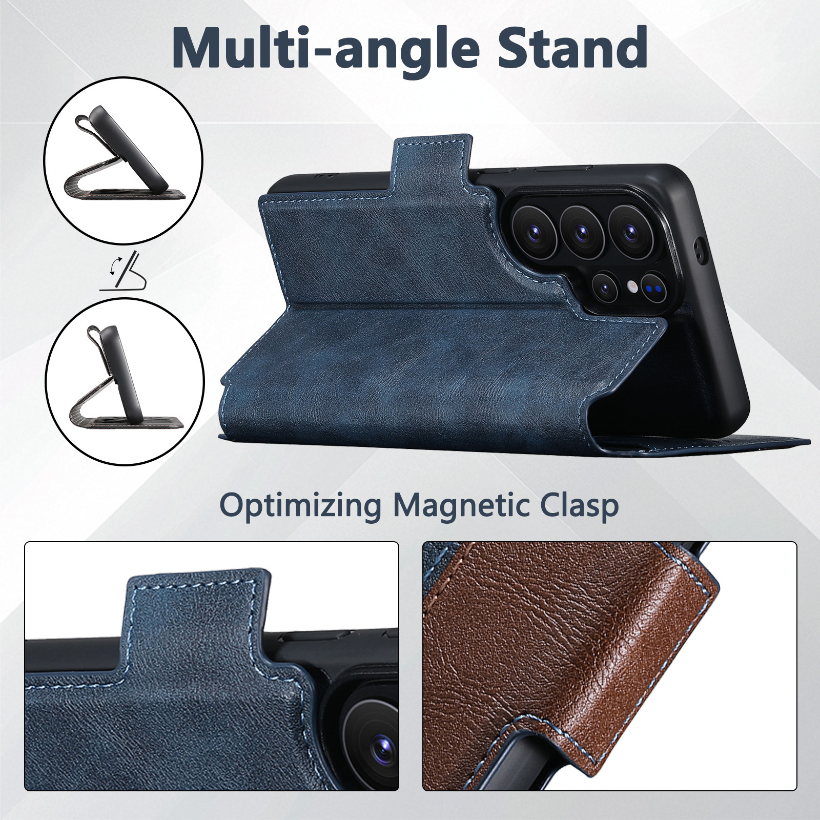SUTENI Q07 Faux Leather Wireless Charging Card Holder Stand Wallet Magnetic Flip Cover Phone Case For Samsung Galaxy S26 Ultra S25 S24 S23 S22