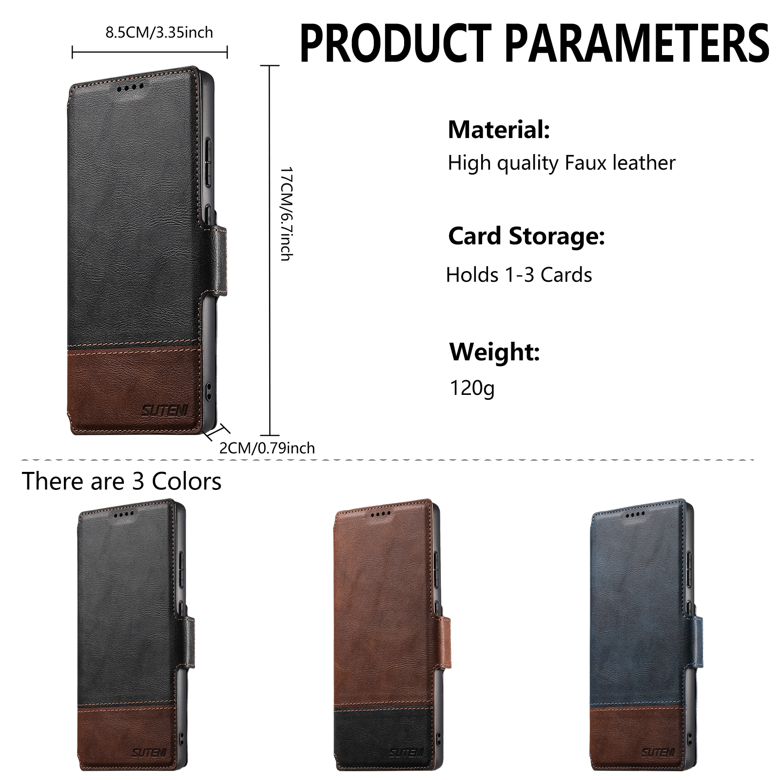 SUTENI Q06 Faux Leather Wireless Charging Card Holder Stand Wallet Magnetic Flip Cover Phone Case For Samsung Galaxy S26 Ultra S25 S24 S23 S22