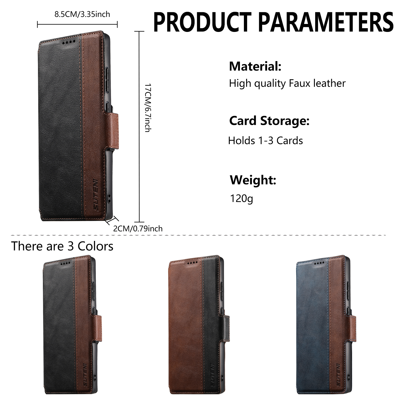 SUTENI Q07 Faux Leather Wireless Charging Card Holder Stand Wallet Magnetic Flip Cover Phone Case For Samsung Galaxy S26 Ultra S25 S24 S23 S22