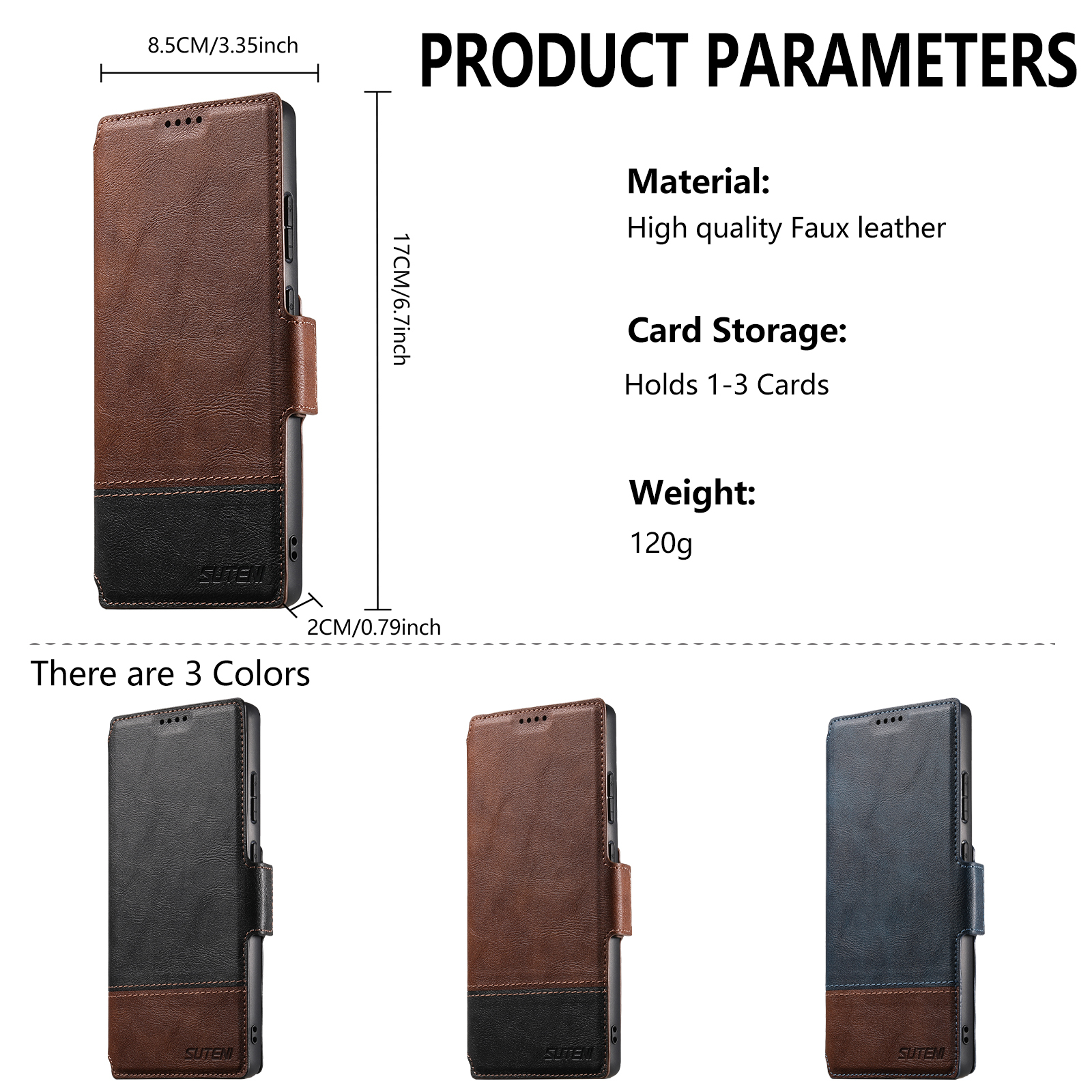 SUTENI Q06 Faux Leather Wireless Charging Card Holder Stand Wallet Magnetic Flip Cover Phone Case For Samsung Galaxy S26 Ultra S25 S24 S23 S22