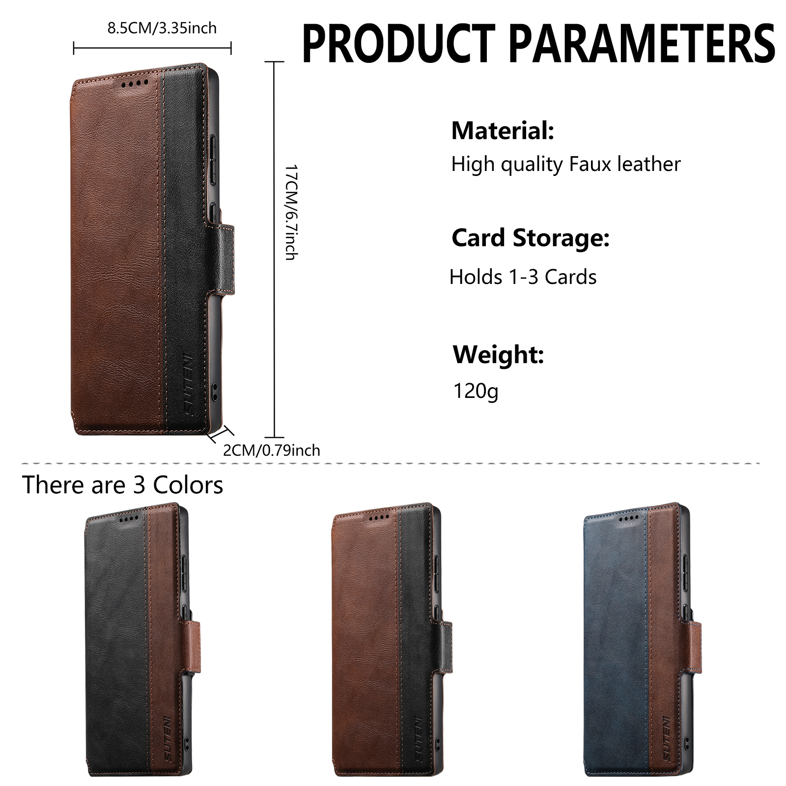 SUTENI Q07 Faux Leather Wireless Charging Card Holder Stand Wallet Magnetic Flip Cover Phone Case For Samsung Galaxy S26 Ultra S25 S24 S23 S22