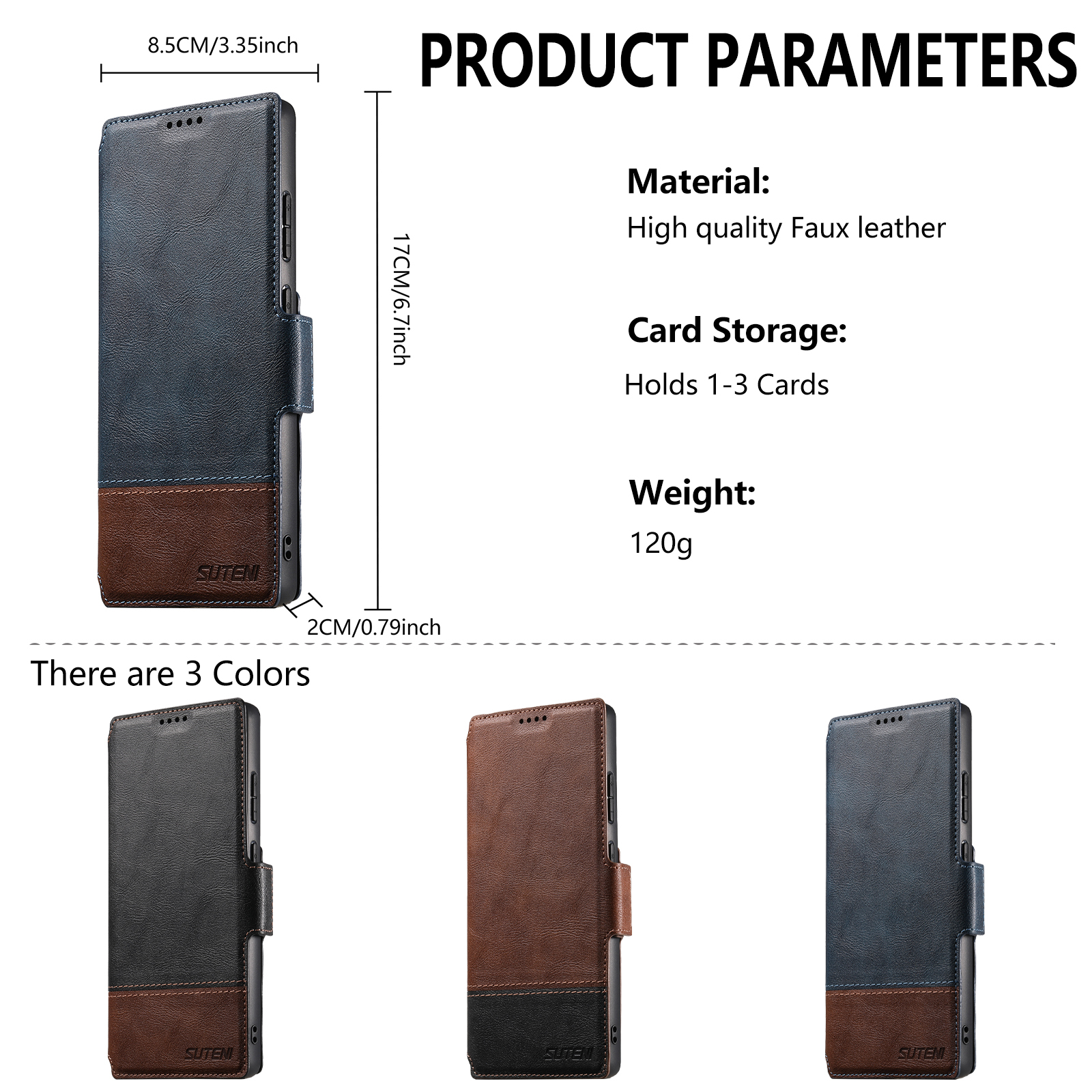SUTENI Q06 Faux Leather Wireless Charging Card Holder Stand Wallet Magnetic Flip Cover Phone Case For Samsung Galaxy S26 Ultra S25 S24 S23 S22