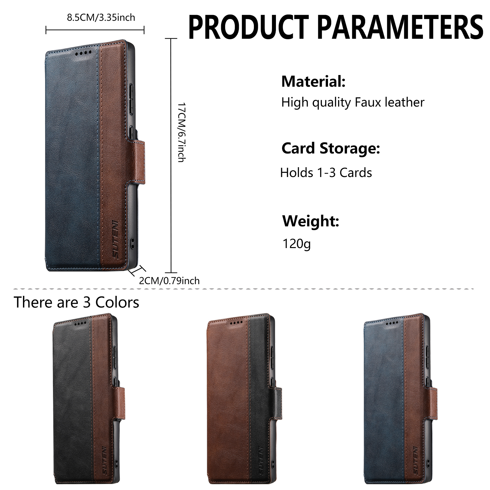 SUTENI Q07 Faux Leather Wireless Charging Card Holder Stand Wallet Magnetic Flip Cover Phone Case For Samsung Galaxy S26 Ultra S25 S24 S23 S22