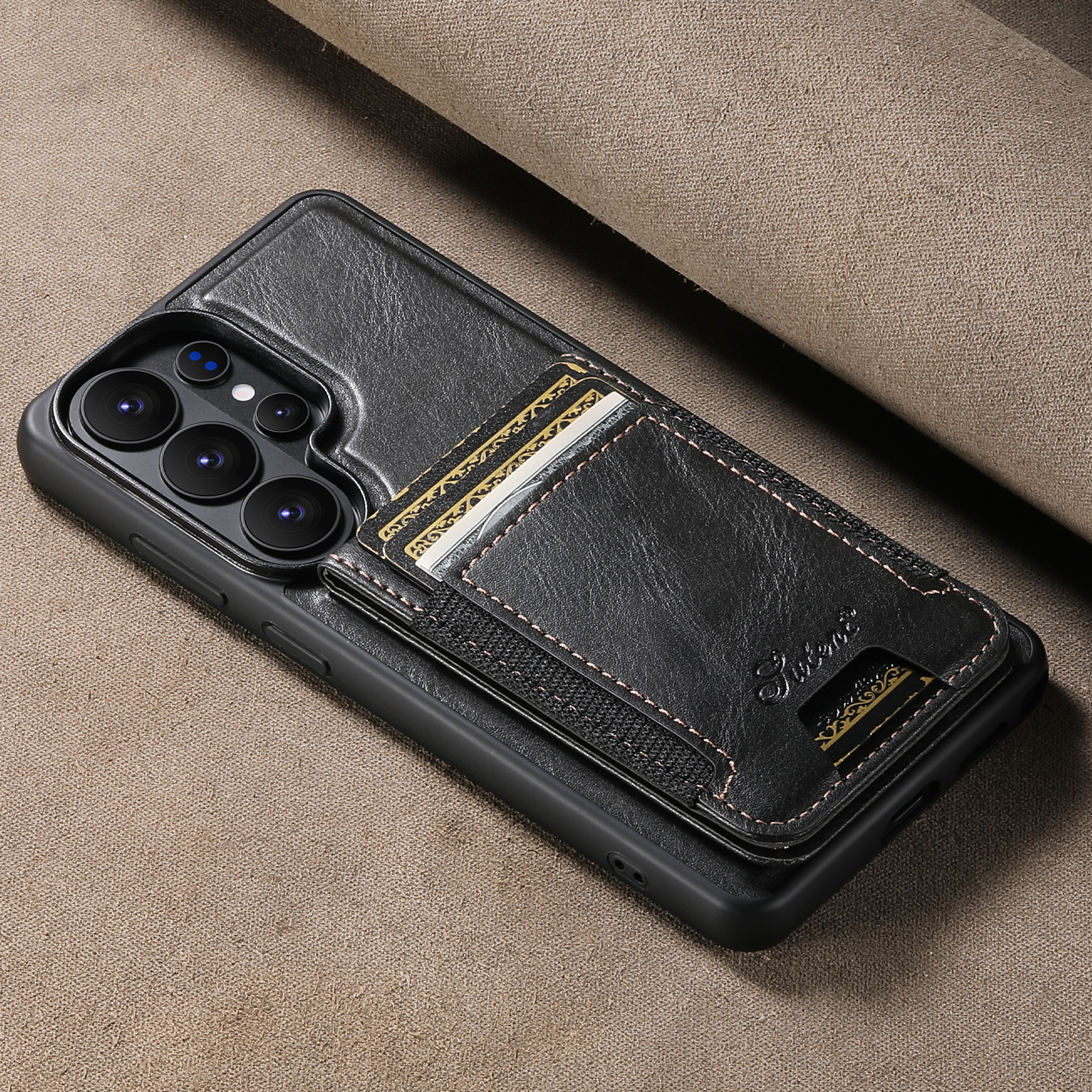 SUTENI H17YL Faux Leather Phone Case Magnet Wireless Charging Card Holder Stand For Samsung Galaxy S26 Ultra S25 Plus S24 S23 S22 Note20