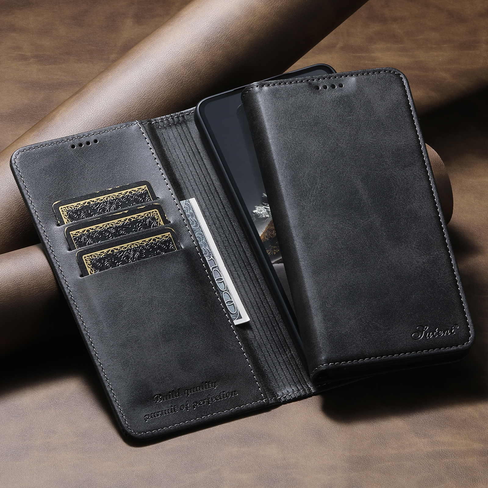 SUTENI J01 Faux Leather Card Holder Stand Wallet Magnet Flip Cover Phone Case For Samsung Galaxy S26 Ultra S25 Plus S24 S23 S22 Note20