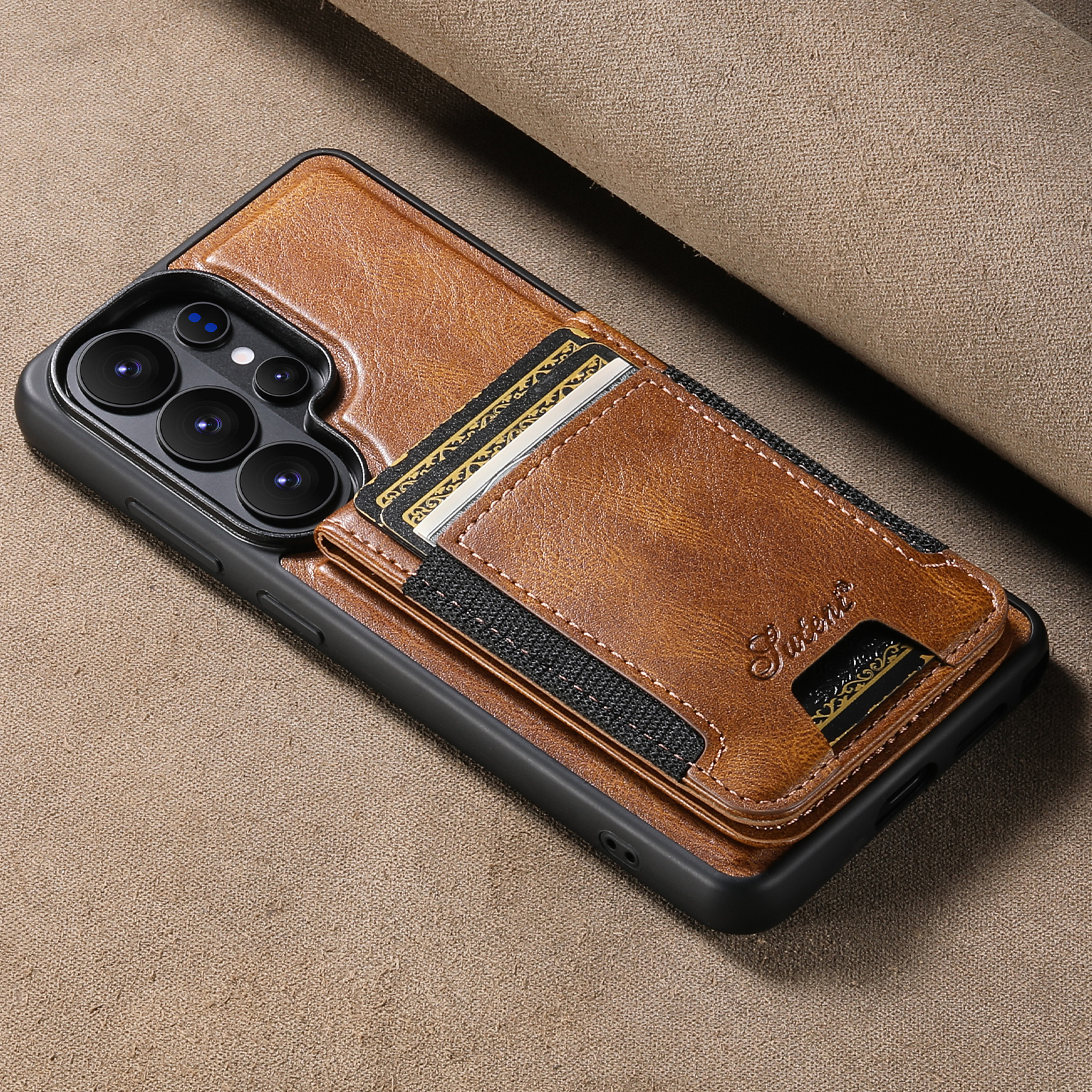 SUTENI H17YL Faux Leather Phone Case Magnet Wireless Charging Card Holder Stand For Samsung Galaxy S26 Ultra S25 Plus S24 S23 S22 Note20