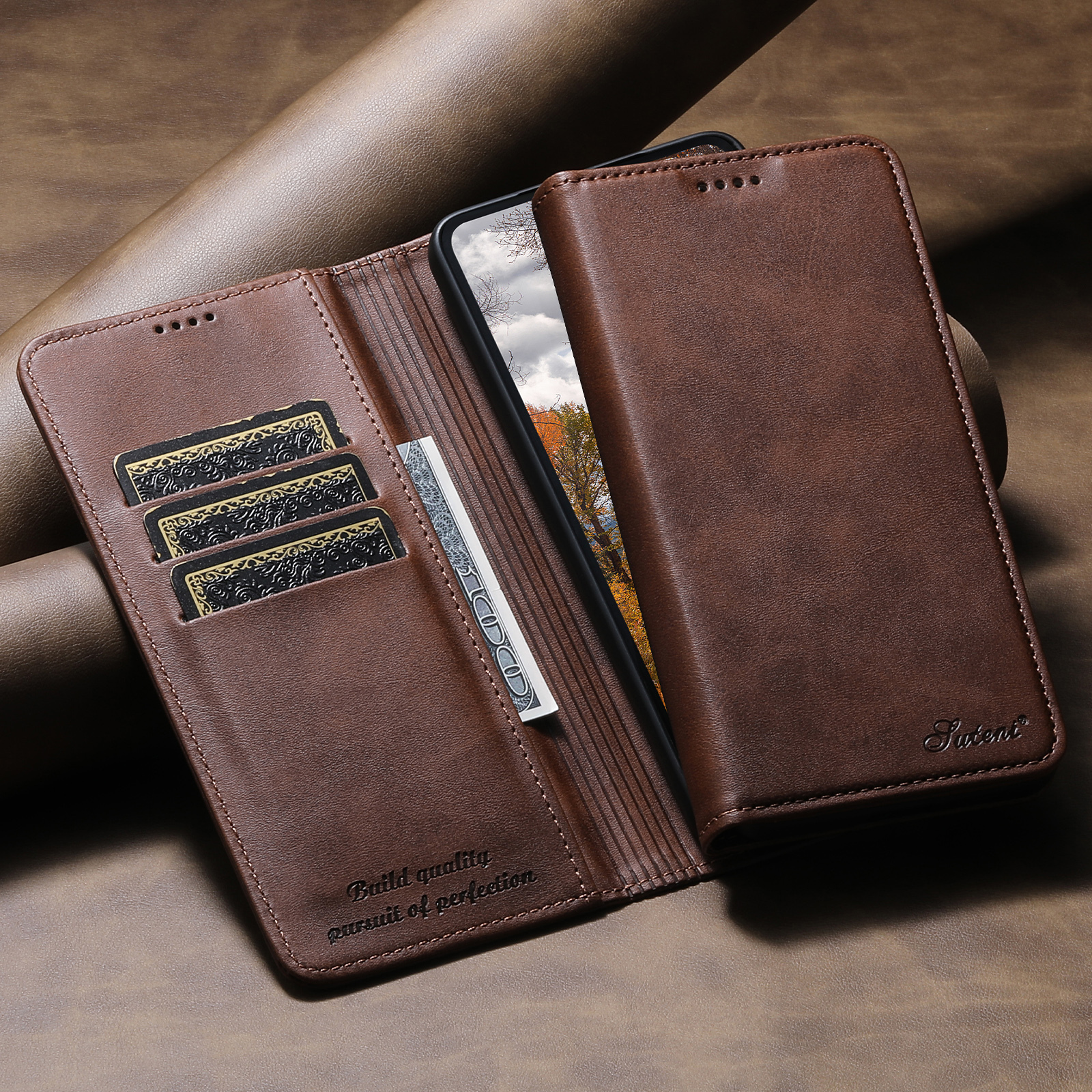 SUTENI J01 Faux Leather Card Holder Stand Wallet Magnet Flip Cover Phone Case For Samsung Galaxy S26 Ultra S25 Plus S24 S23 S22 Note20