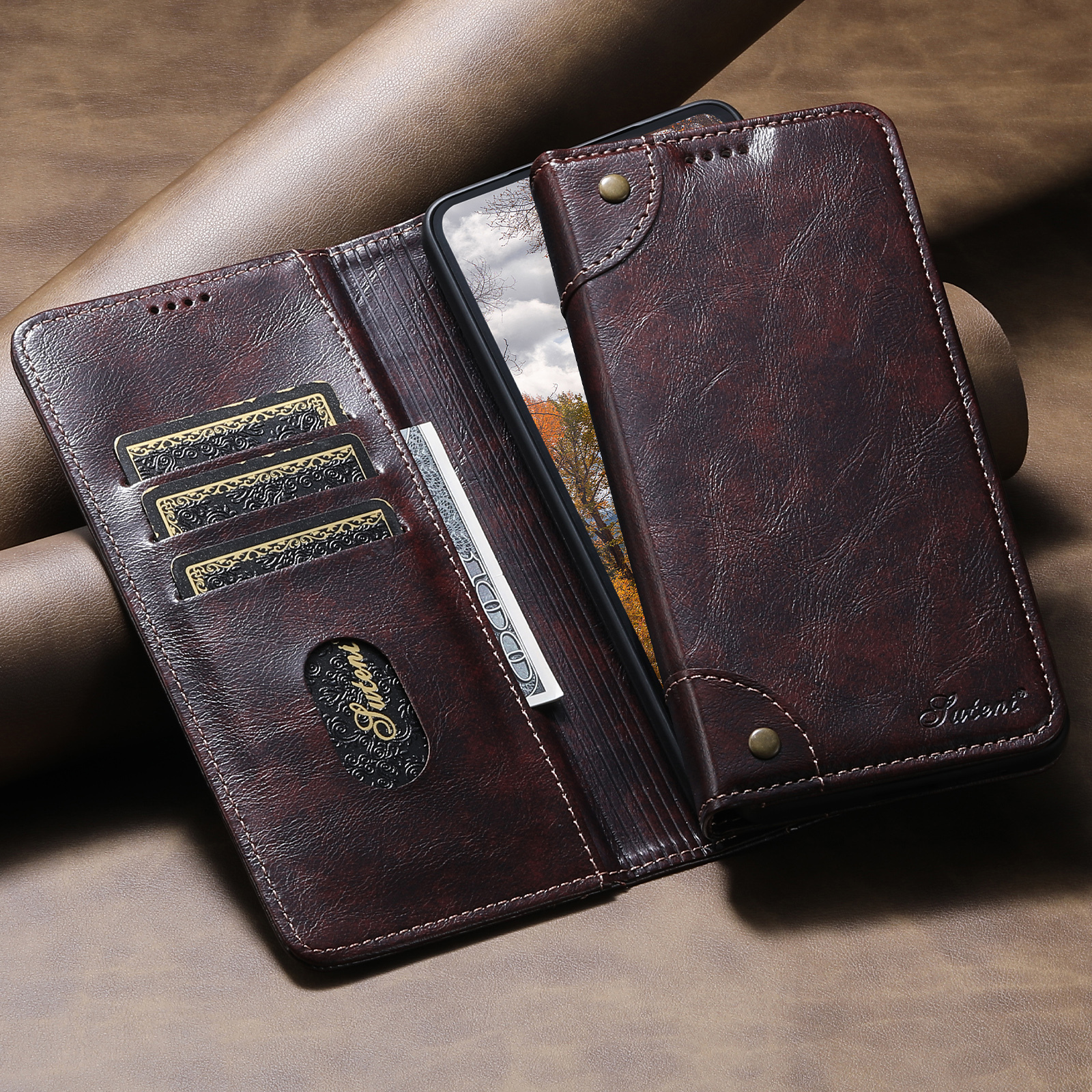 SUTENI BLK Phone Case Faux Leather Card Holder Stand Wallet Magnet Flip Cover For Samsung Galaxy S26 Ultra S25 Plus S24 S23 S22 Note20