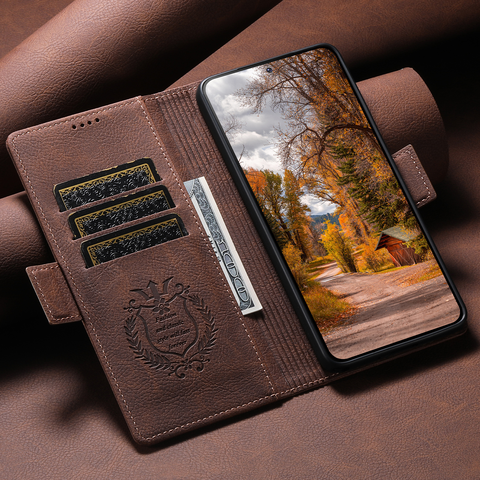 SUTENI J07 Wireless Charging Faux Leather Card Holder Stand Wallet Magnetic Button Flip Cover Phone Case For Samsung Galaxy S26 Ultra S25 S24 S23 S22
