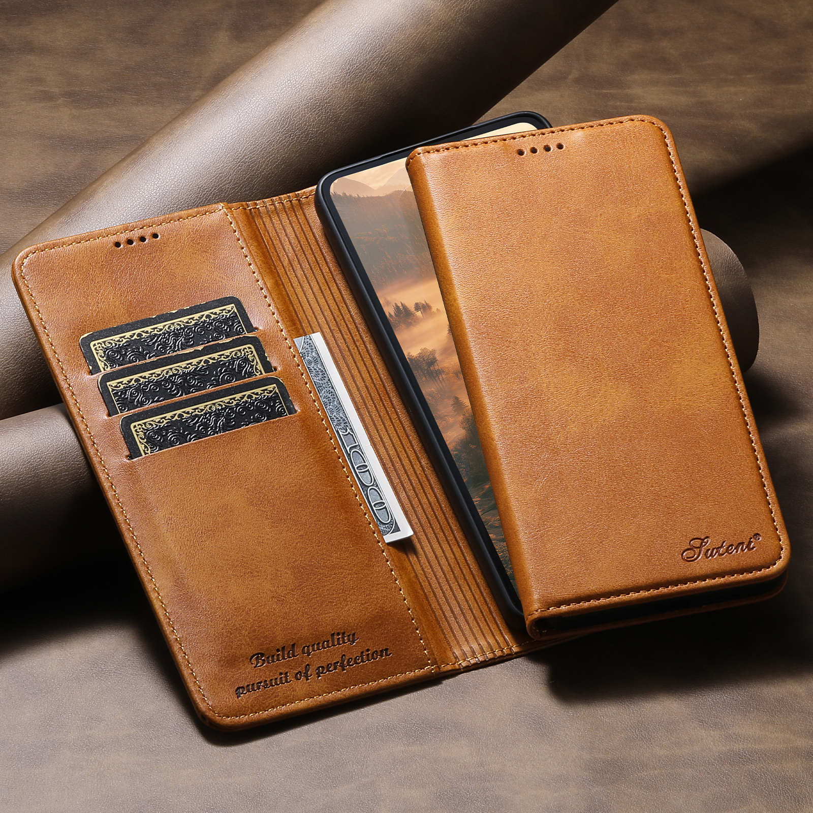 SUTENI J01 Faux Leather Card Holder Stand Wallet Magnet Flip Cover Phone Case For Samsung Galaxy S26 Ultra S25 Plus S24 S23 S22 Note20