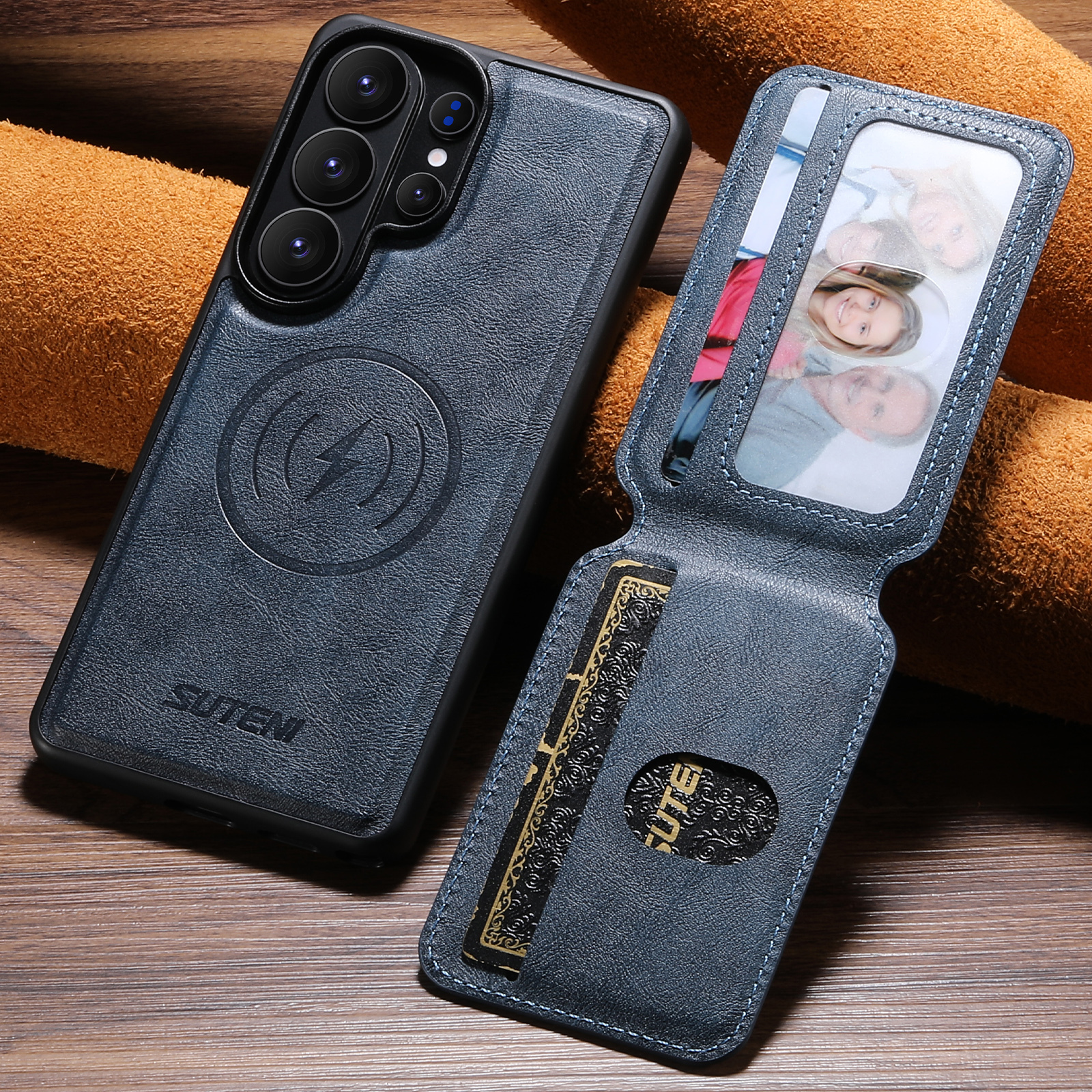 SUTENI M3 Wireless Charging Magnet Faux Leather Phone Case Card Holder Stand Smooth Surface Wallet 2-in-1 For Samsung Galaxy S26 Ultra S25 S24 S23 S22
