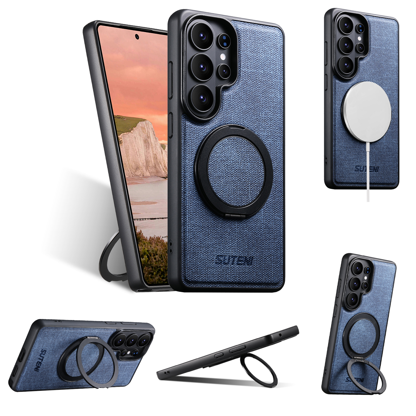 SUTENI G3NZ Magnet Wireless Charging Phone Case Faux Leather 360° Rotating Stand Ring Buckle Frosted Feel For Samsung Galaxy S26Ultra S25 S24 S23 S22