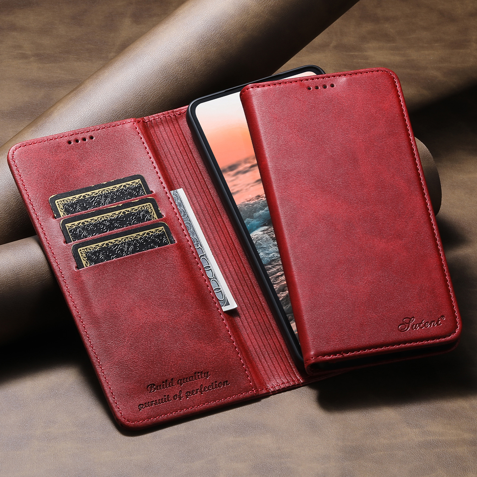 SUTENI J01 Faux Leather Card Holder Stand Wallet Magnet Flip Cover Phone Case For Samsung Galaxy S26 Ultra S25 Plus S24 S23 S22 Note20