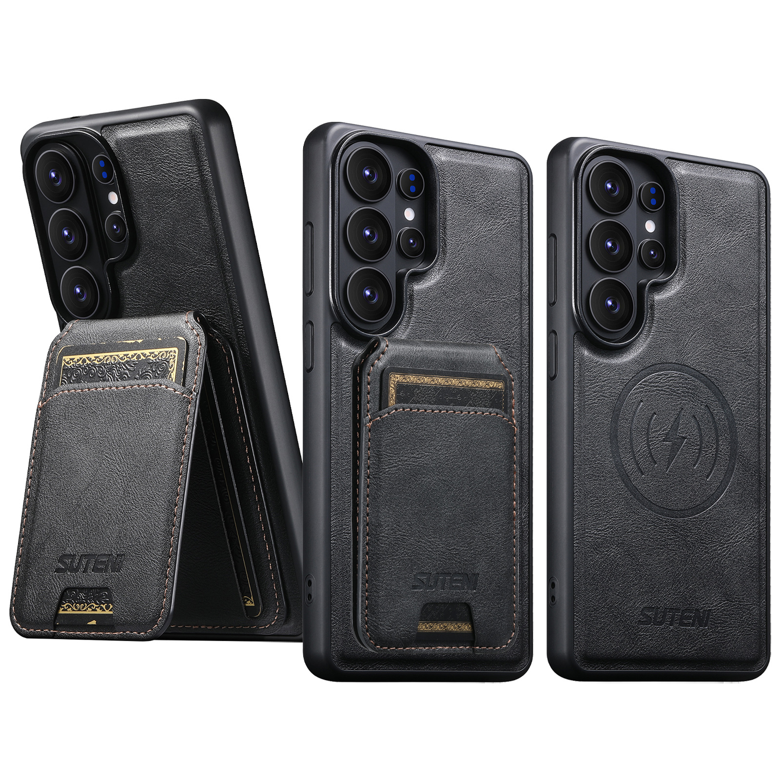 SUTENI M5 Magnet Wireless Charging Faux Leather Phone Case Card Holder Stand For Samsung Galaxy S26 Ultra S25 S24 S23 S22