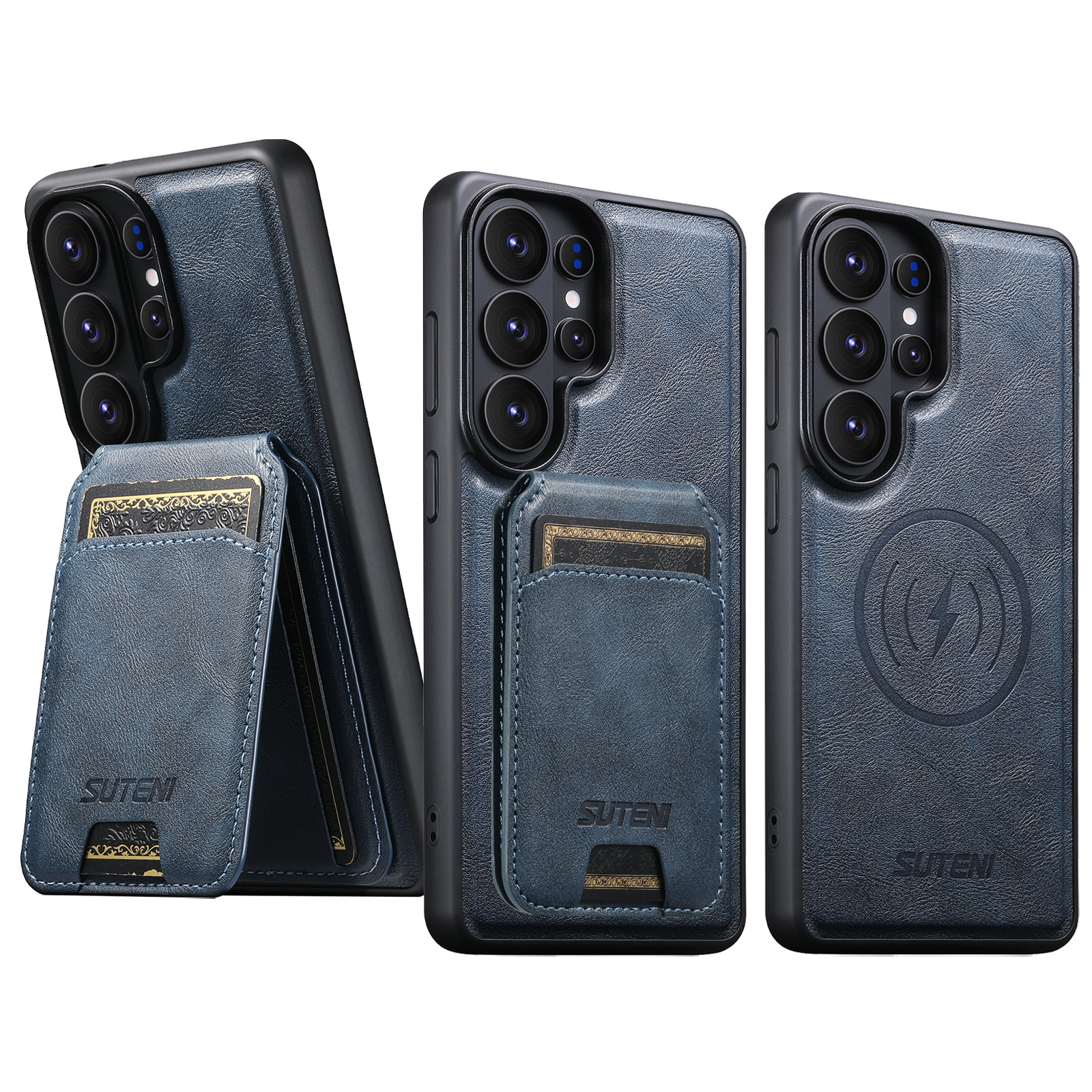 SUTENI M5 Magnet Wireless Charging Faux Leather Phone Case Card Holder Stand For Samsung Galaxy S26 Ultra S25 S24 S23 S22