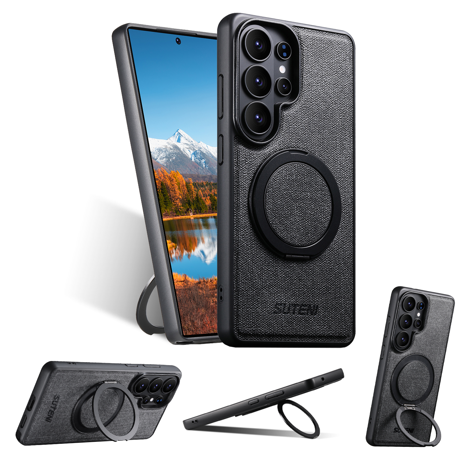 SUTENI G3NZ Magnet Wireless Charging Phone Case Faux Leather 360° Rotating Stand Ring Buckle Frosted Feel For Samsung Galaxy S26Ultra S25 S24 S23 S22