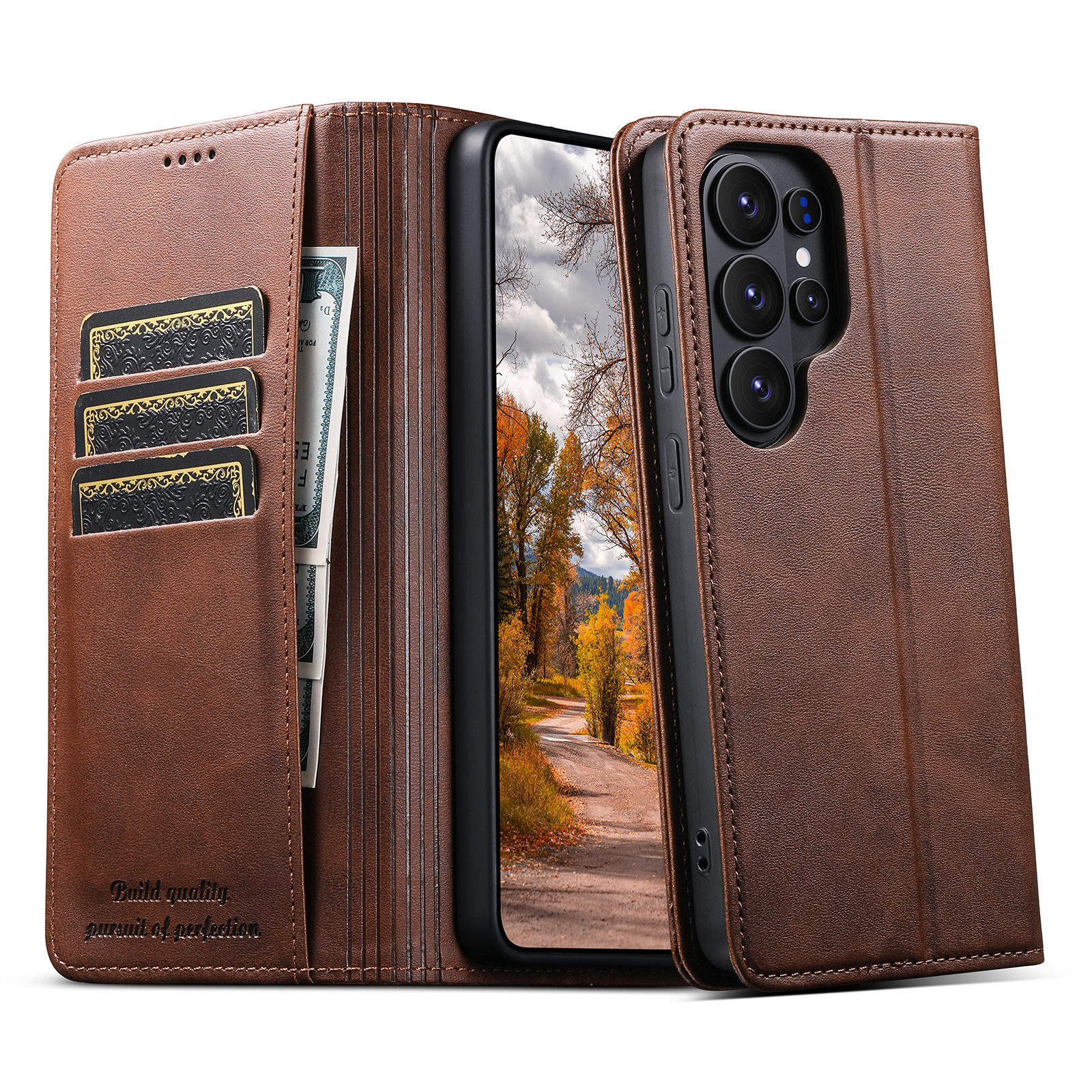 SUTENI J01 Faux Leather Card Holder Stand Wallet Magnet Flip Cover Phone Case For Samsung Galaxy S26 Ultra S25 Plus S24 S23 S22 Note20