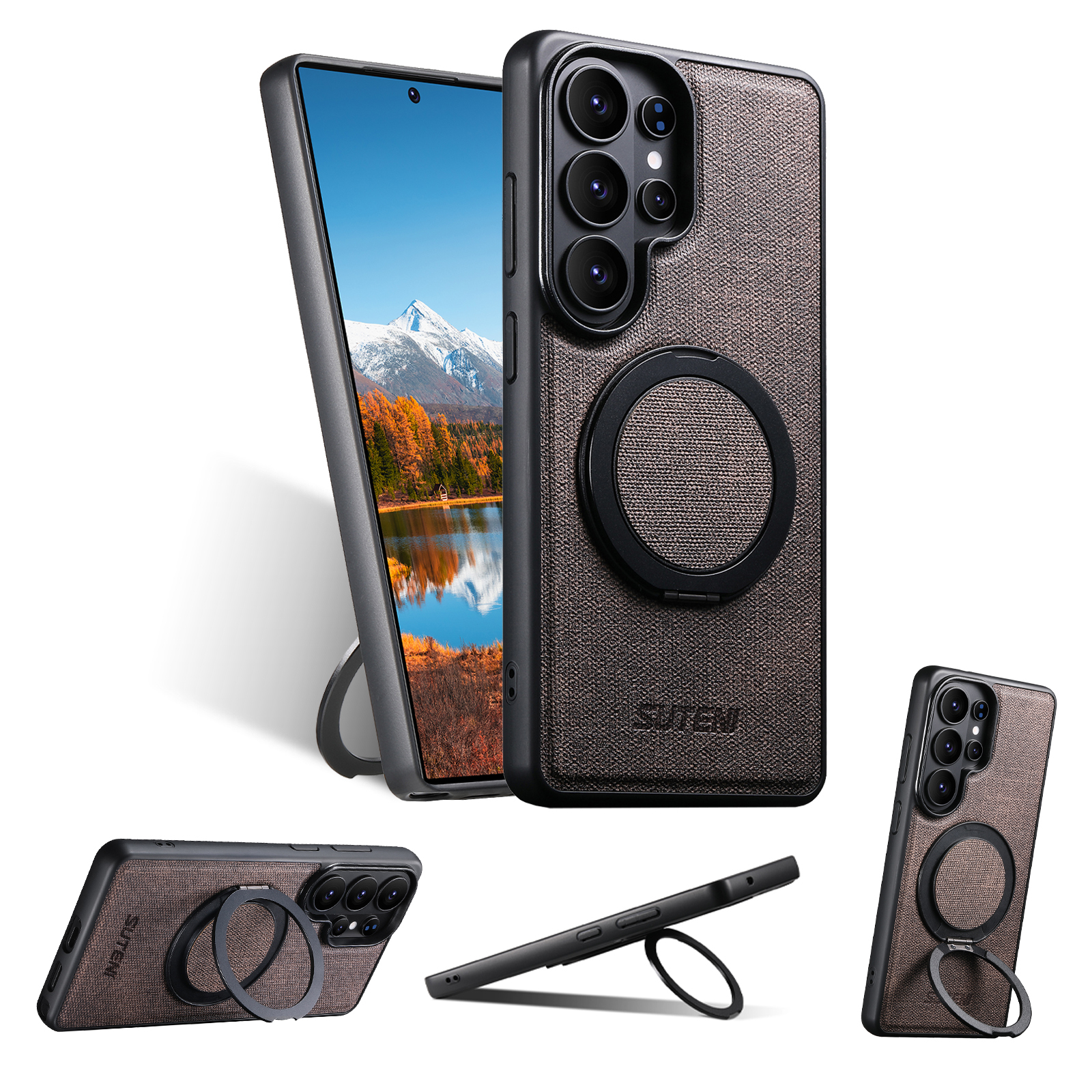 SUTENI G3NZ Magnet Wireless Charging Phone Case Faux Leather 360° Rotating Stand Ring Buckle Frosted Feel For Samsung Galaxy S26Ultra S25 S24 S23 S22