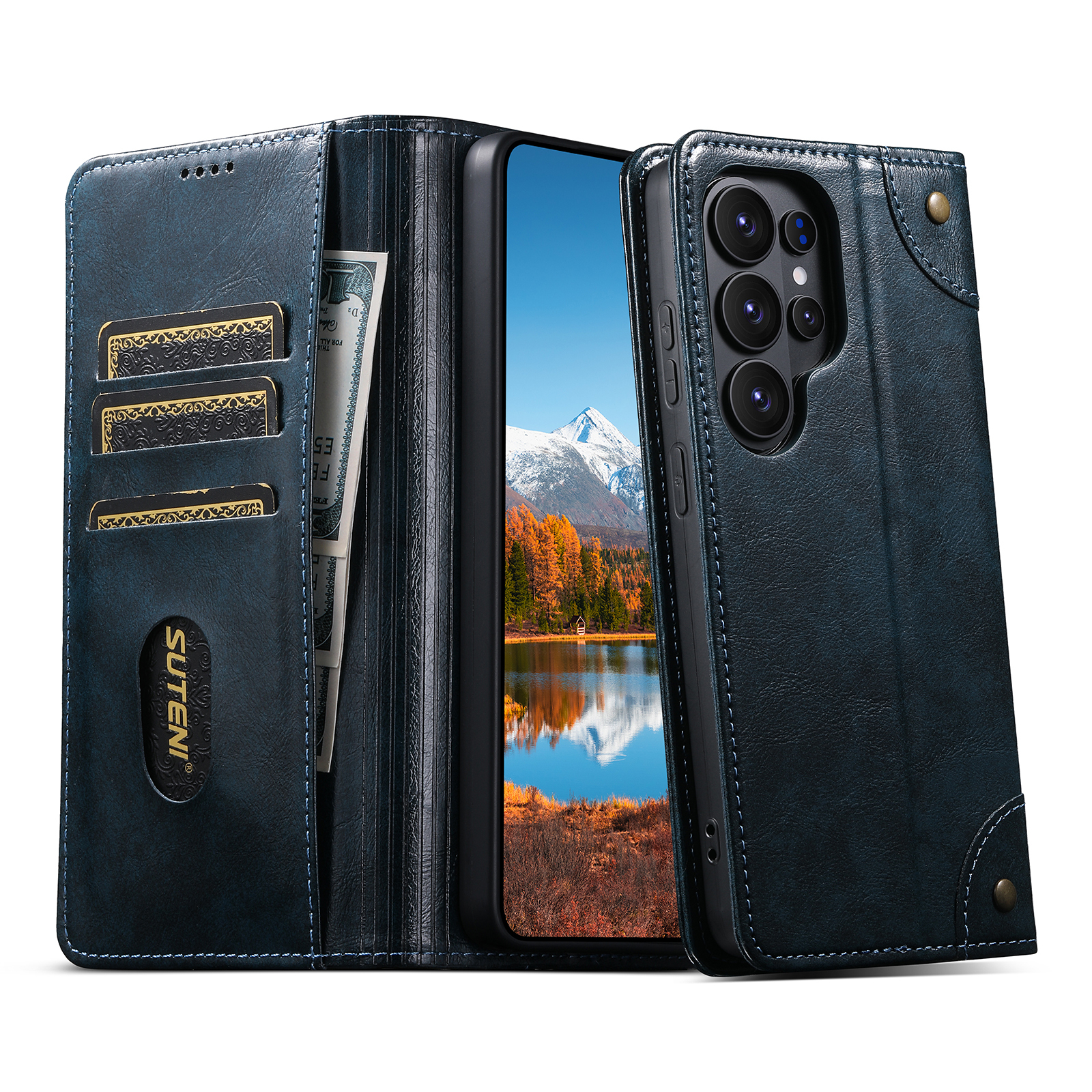 SUTENI BLK Phone Case Faux Leather Card Holder Stand Wallet Magnet Flip Cover For Samsung Galaxy S26 Ultra S25 Plus S24 S23 S22 Note20