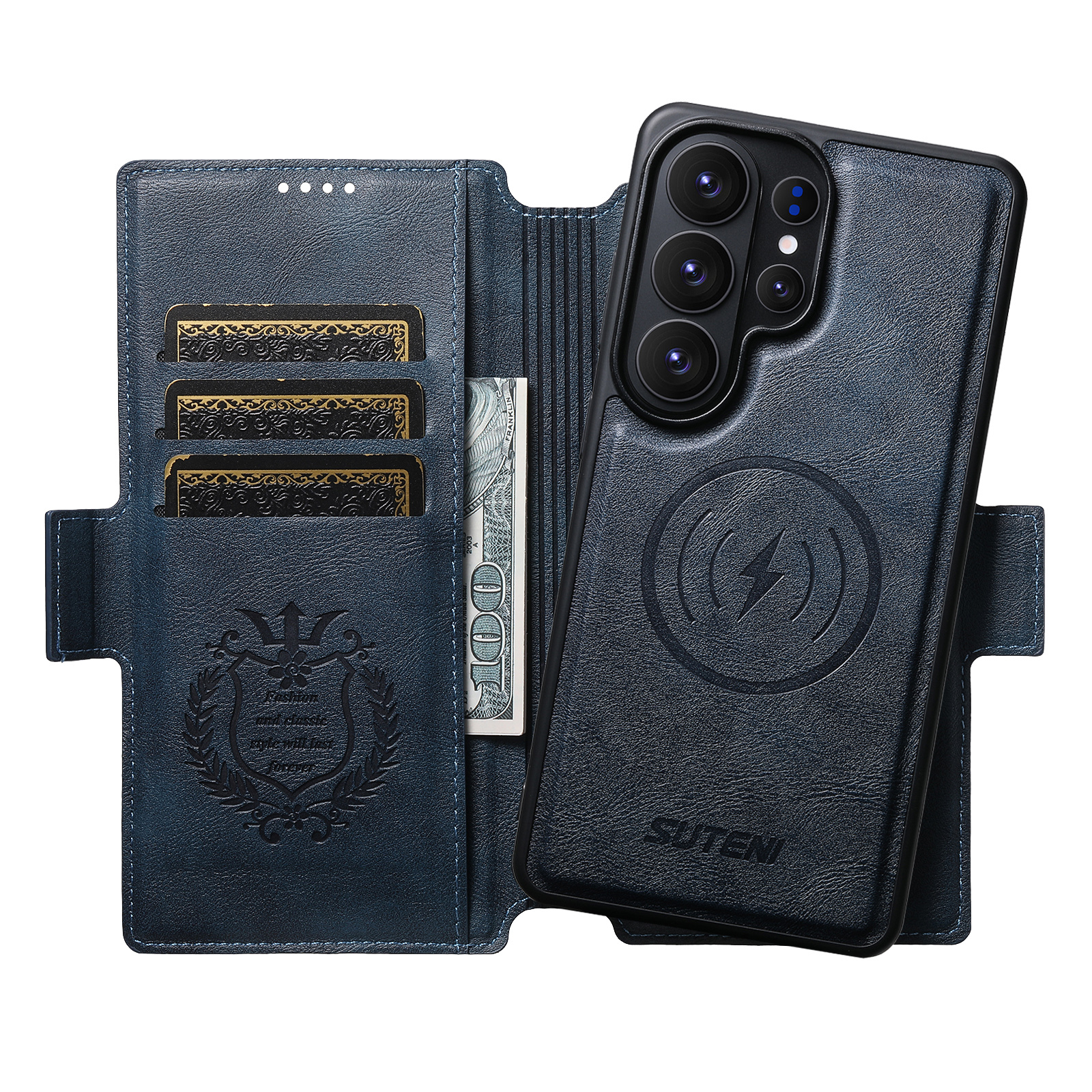 SUTENI Q07 Faux Leather Wireless Charging Card Holder Stand Wallet Magnetic Flip Cover Phone Case For Samsung Galaxy S26 Ultra S25 S24 S23 S22
