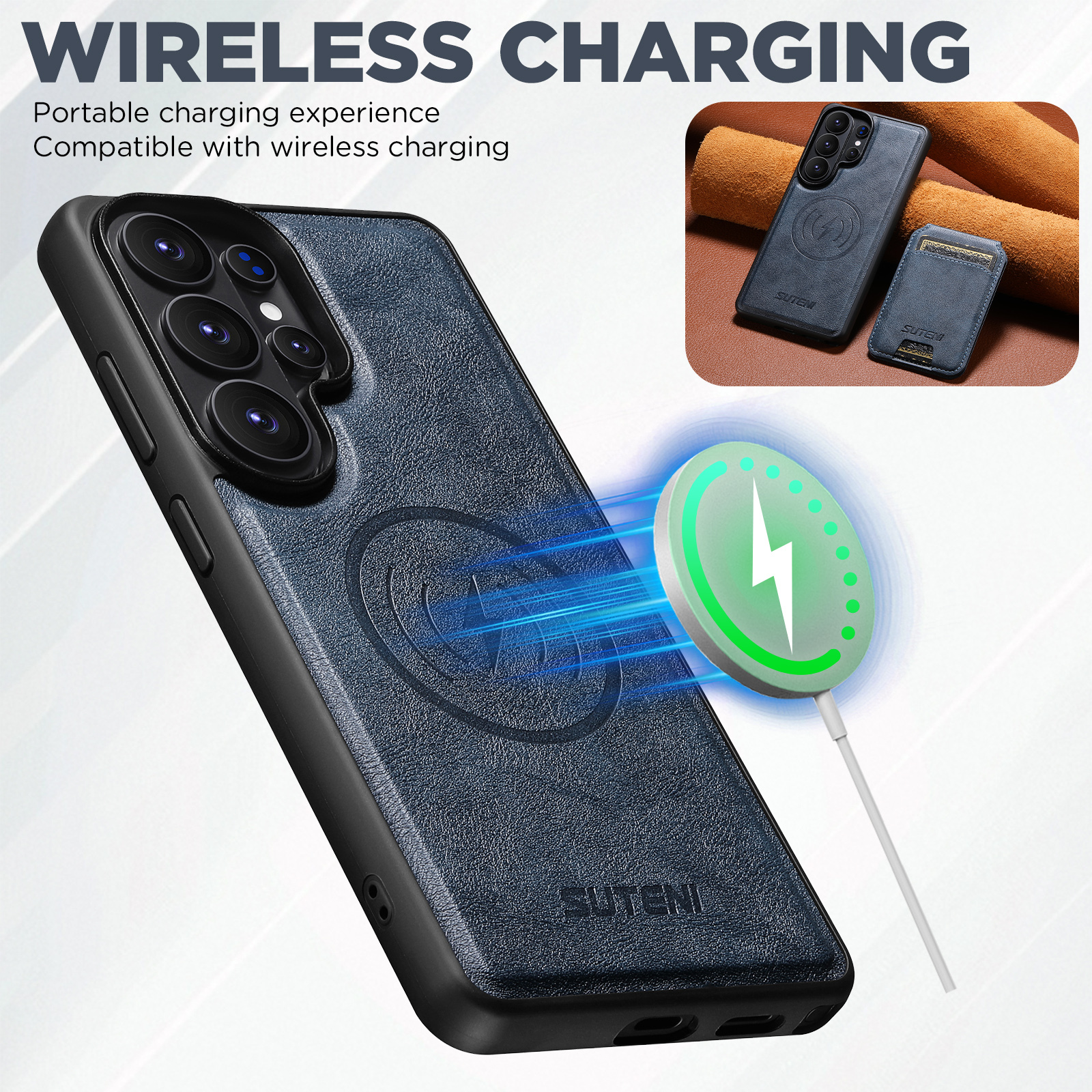 SUTENI M5 Magnet Wireless Charging Faux Leather Phone Case Card Holder Stand For Samsung Galaxy S26 Ultra S25 S24 S23 S22