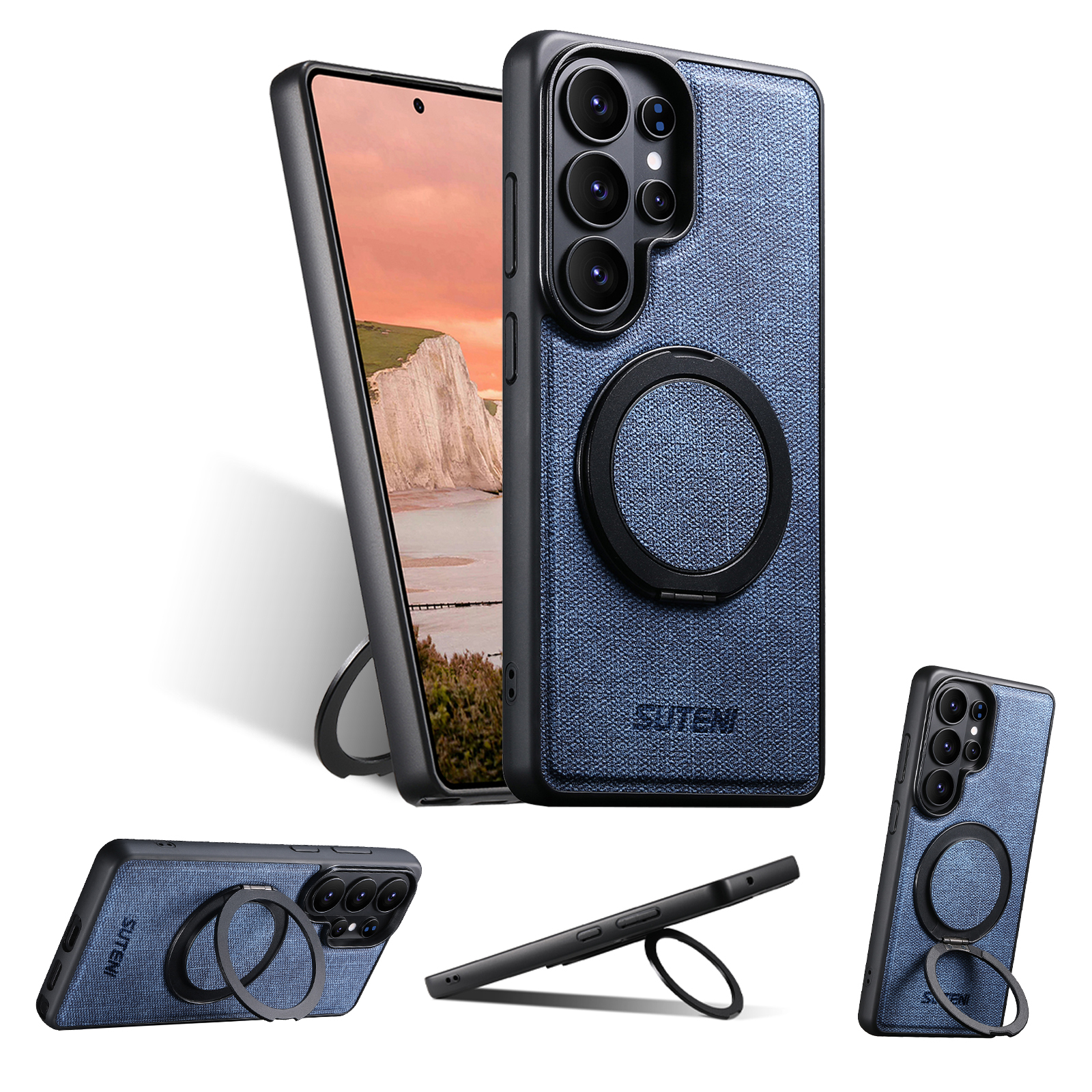 SUTENI G3NZ Magnet Wireless Charging Phone Case Faux Leather 360° Rotating Stand Ring Buckle Frosted Feel For Samsung Galaxy S26Ultra S25 S24 S23 S22