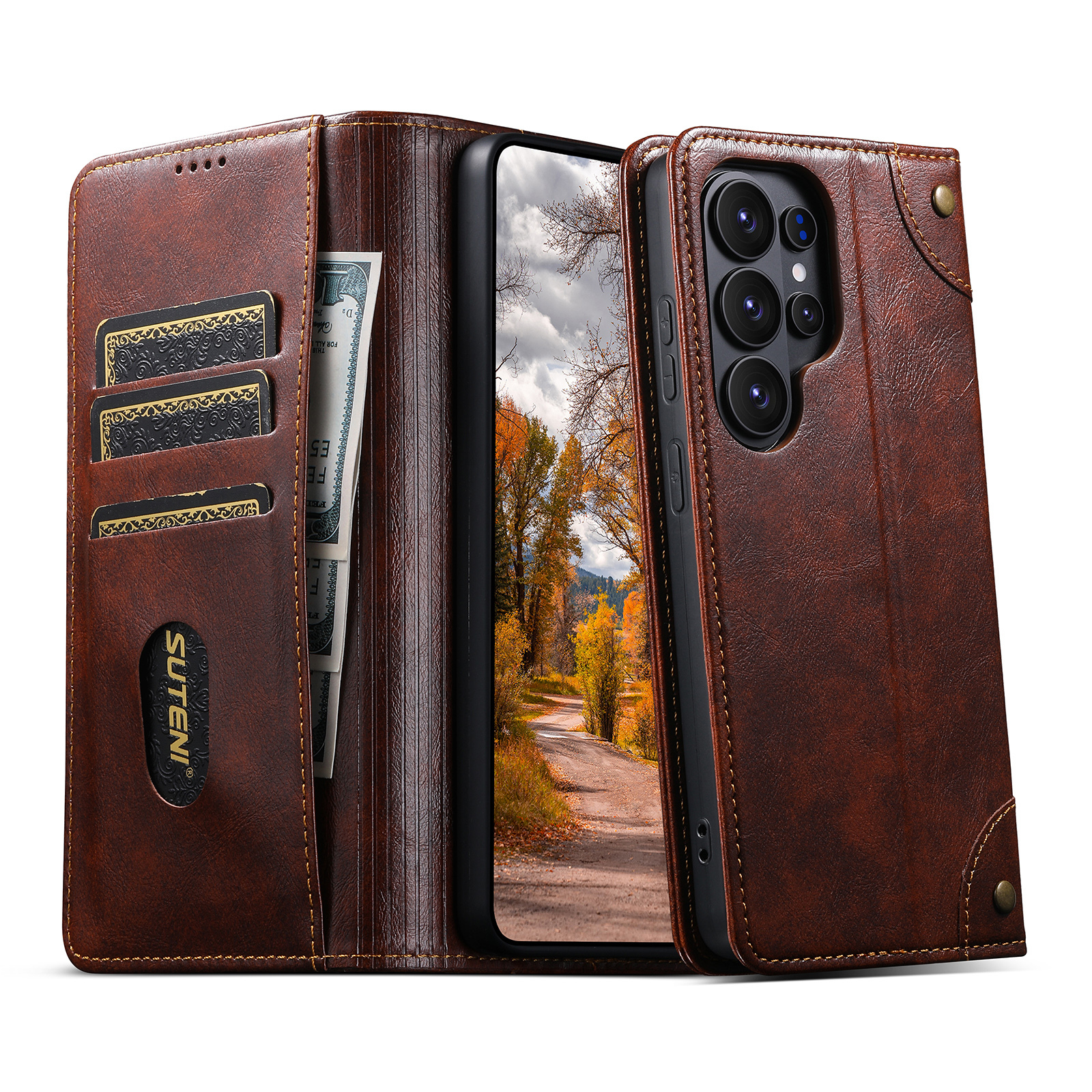 SUTENI BLK Phone Case Faux Leather Card Holder Stand Wallet Magnet Flip Cover For Samsung Galaxy S26 Ultra S25 Plus S24 S23 S22 Note20