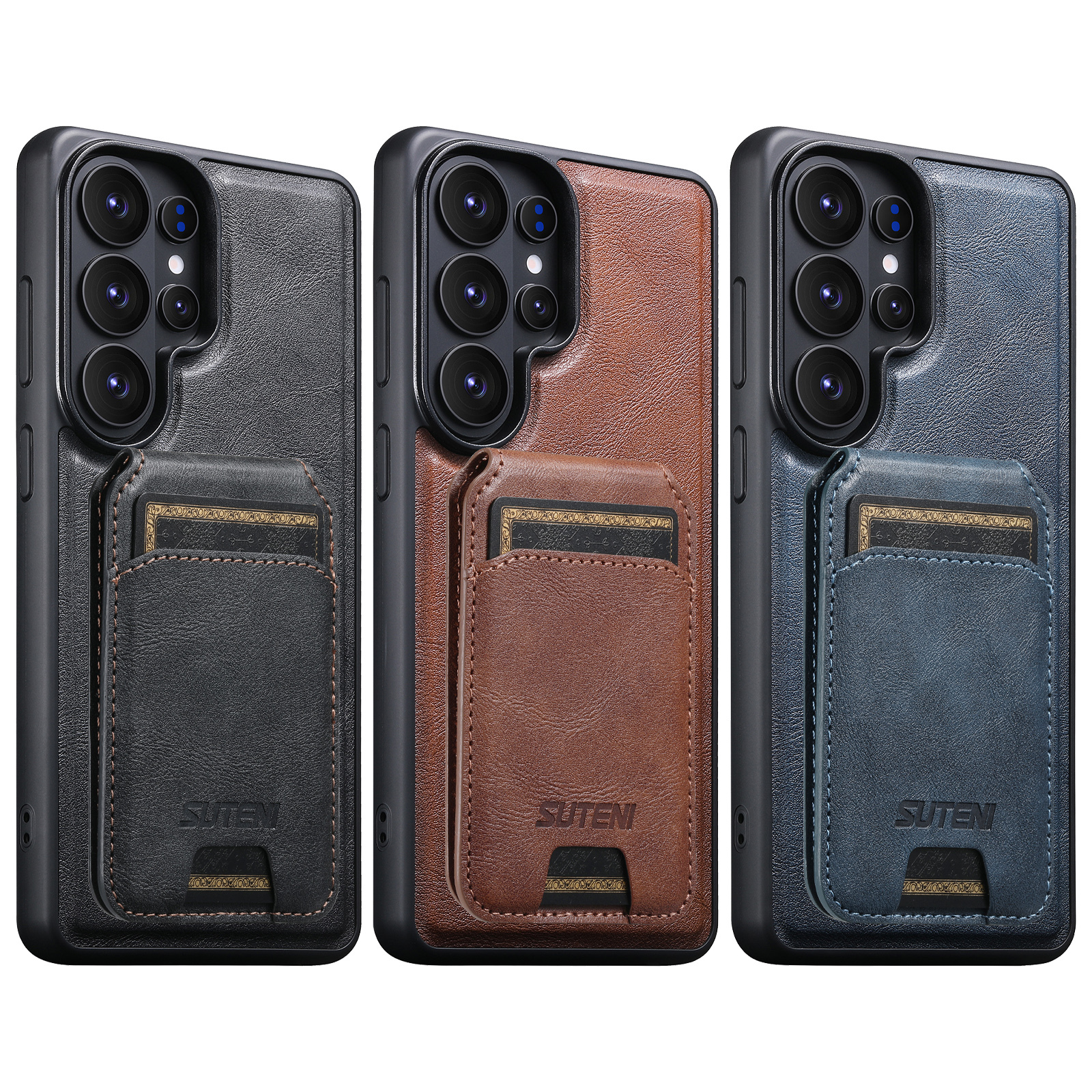 SUTENI M5 Magnet Wireless Charging PU Leather Phone Case Card Holder Stand For Samsung S25Ultra S24 S23 S22