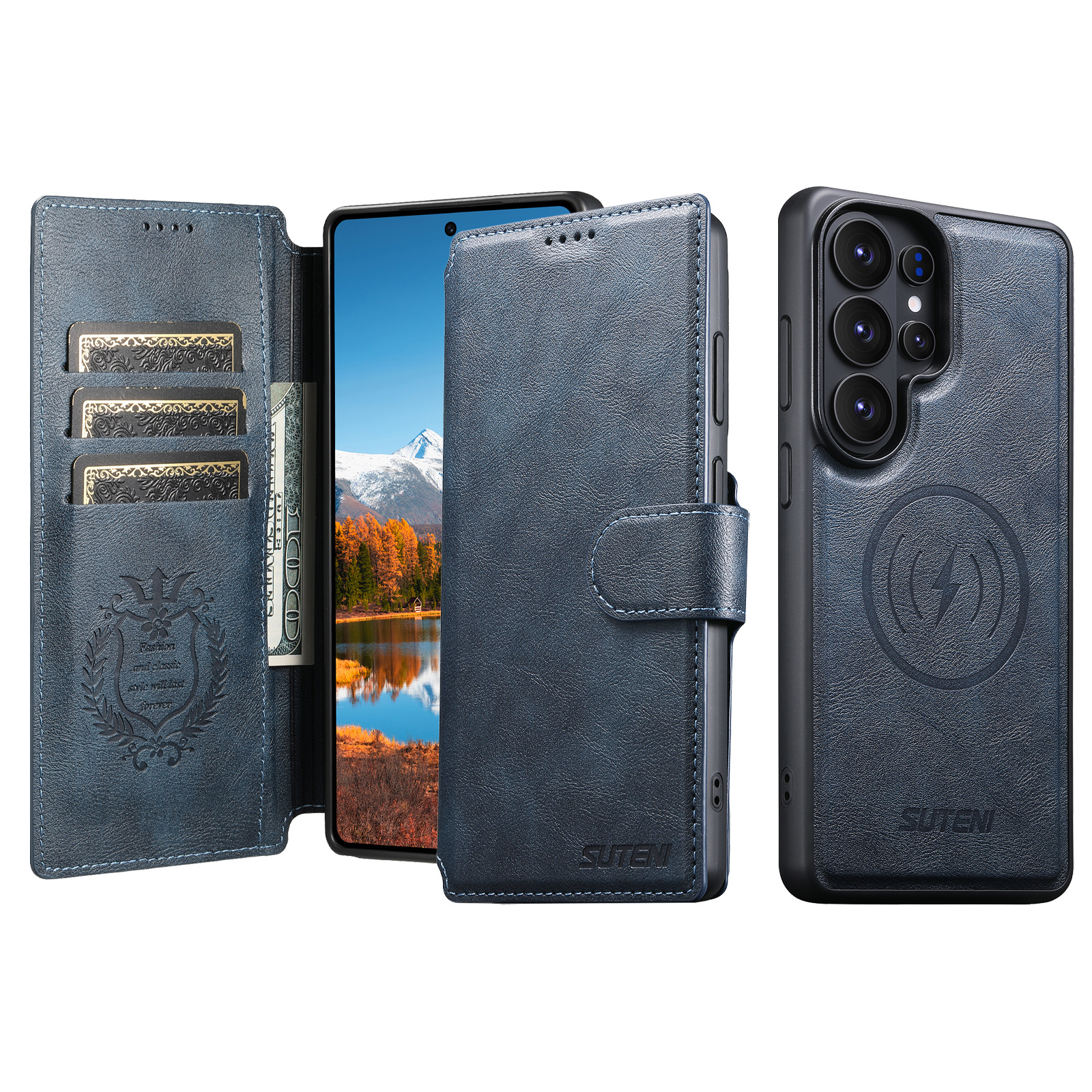 SUTENI Q05 Faux Leather Wireless Charging Card Holder Stand Wallet Magnetic Flip Cover Phone Case For Samsung Galaxy S26 Ultra S25 S24 S23 S22