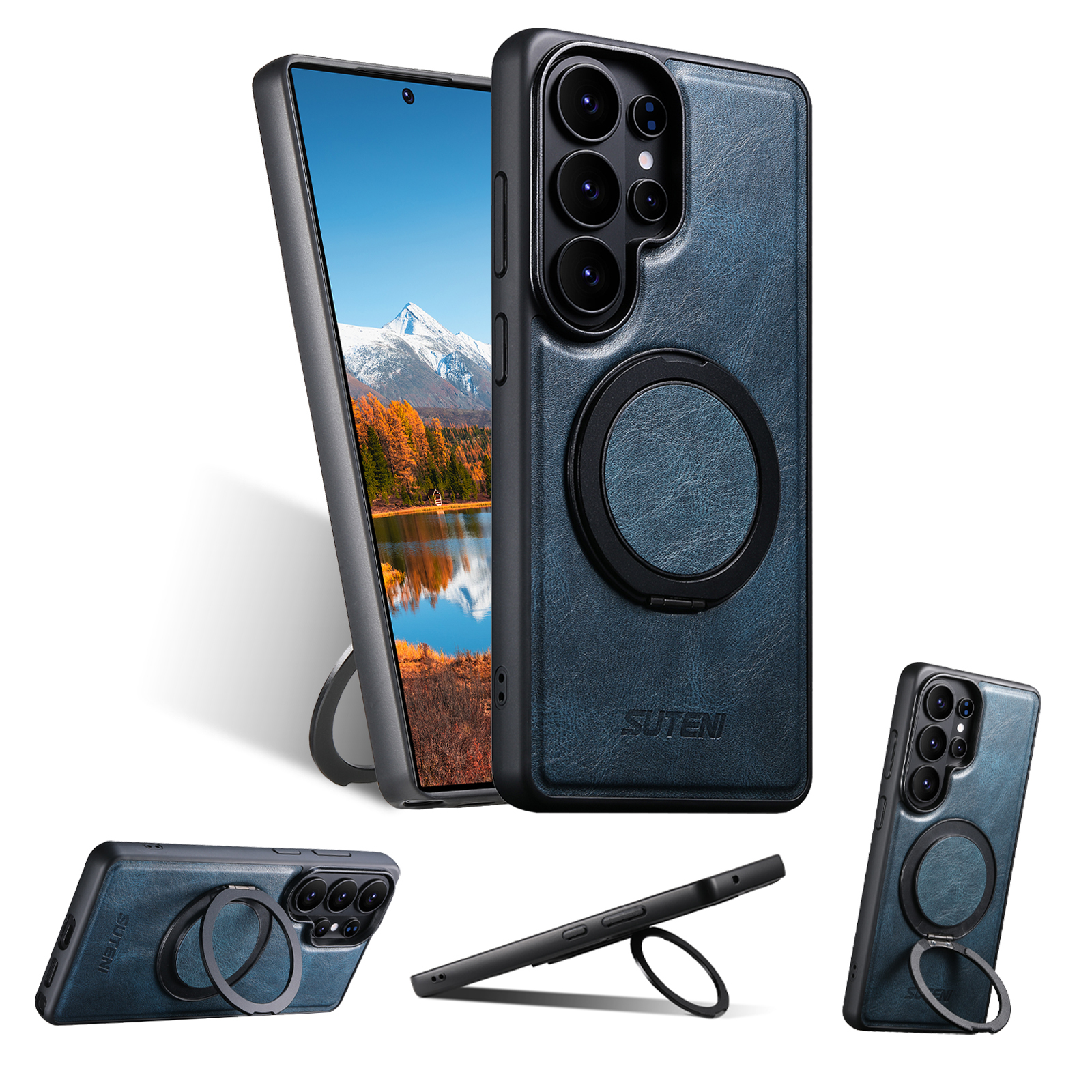 SUTENI G3YL Magnet Wireless Charging Phone Case Oil Wax Faux Leather 360° Rotating Stand Buckle For Samsung Galaxy S26 Ultra S25 S24 S23 S22