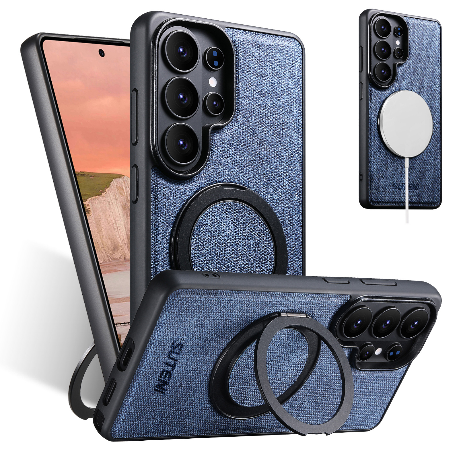 SUTENI G3NZ Magnet Wireless Charging Phone Case Faux Leather 360° Rotating Stand Ring Buckle Frosted Feel For Samsung Galaxy S26Ultra S25 S24 S23 S22