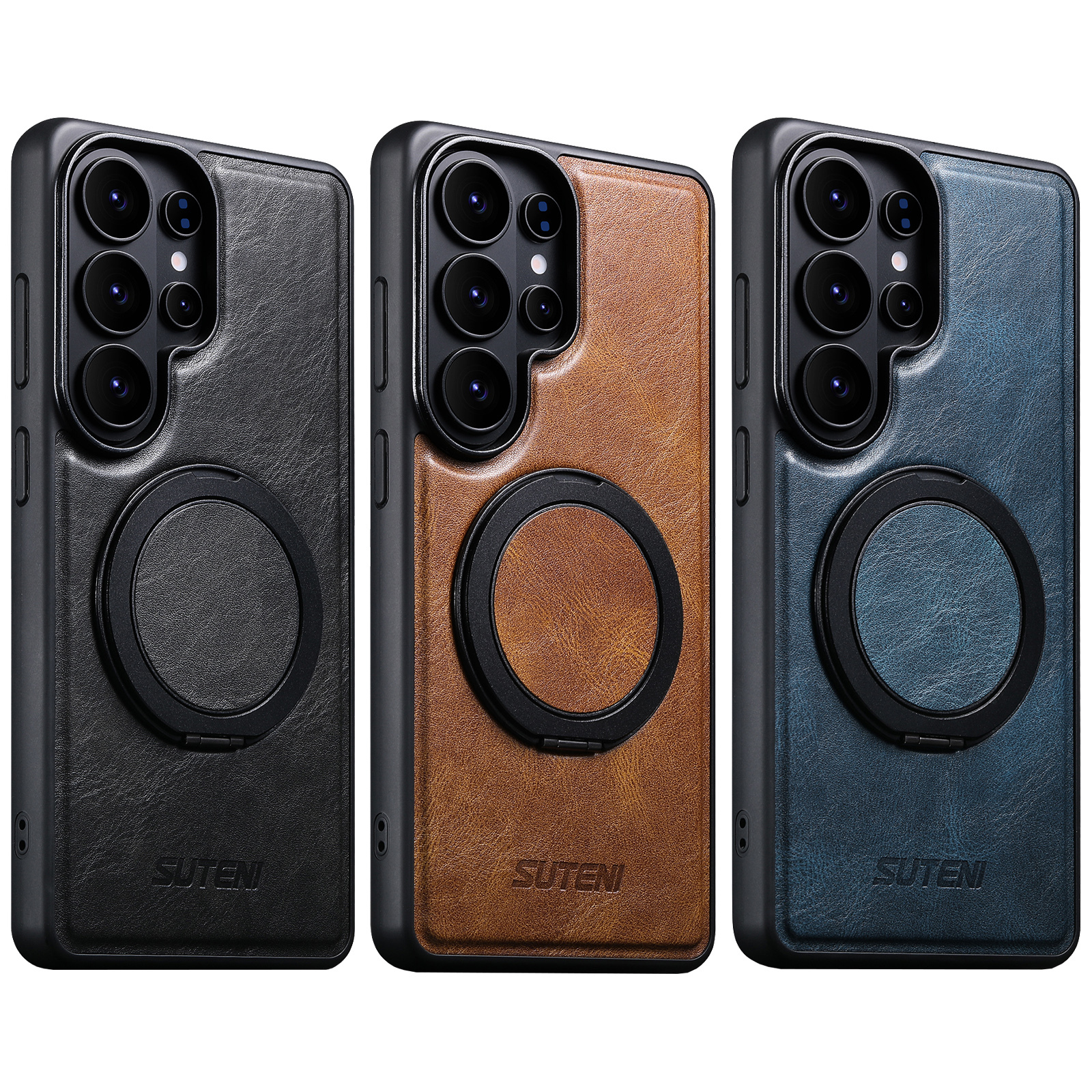 SUTENI G3YL Magnet Wireless Charging Phone Case Oil Wax PU Leather 360° Rotating Stand Buckle For Samsung Galaxy S25Ultra S24 S23 S22