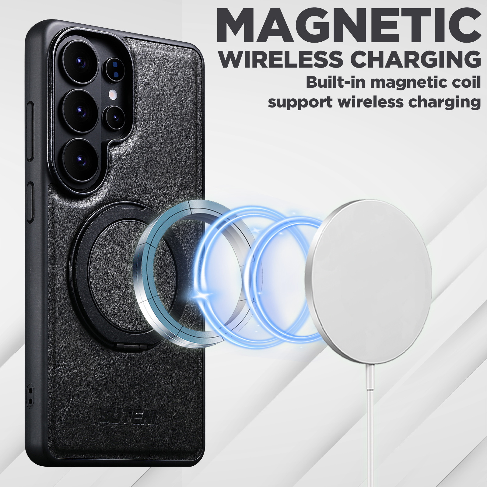 SUTENI G3YL Magnet Wireless Charging Phone Case Oil Wax Faux Leather 360° Rotating Stand Buckle For Samsung Galaxy S26 Ultra S25 S24 S23 S22