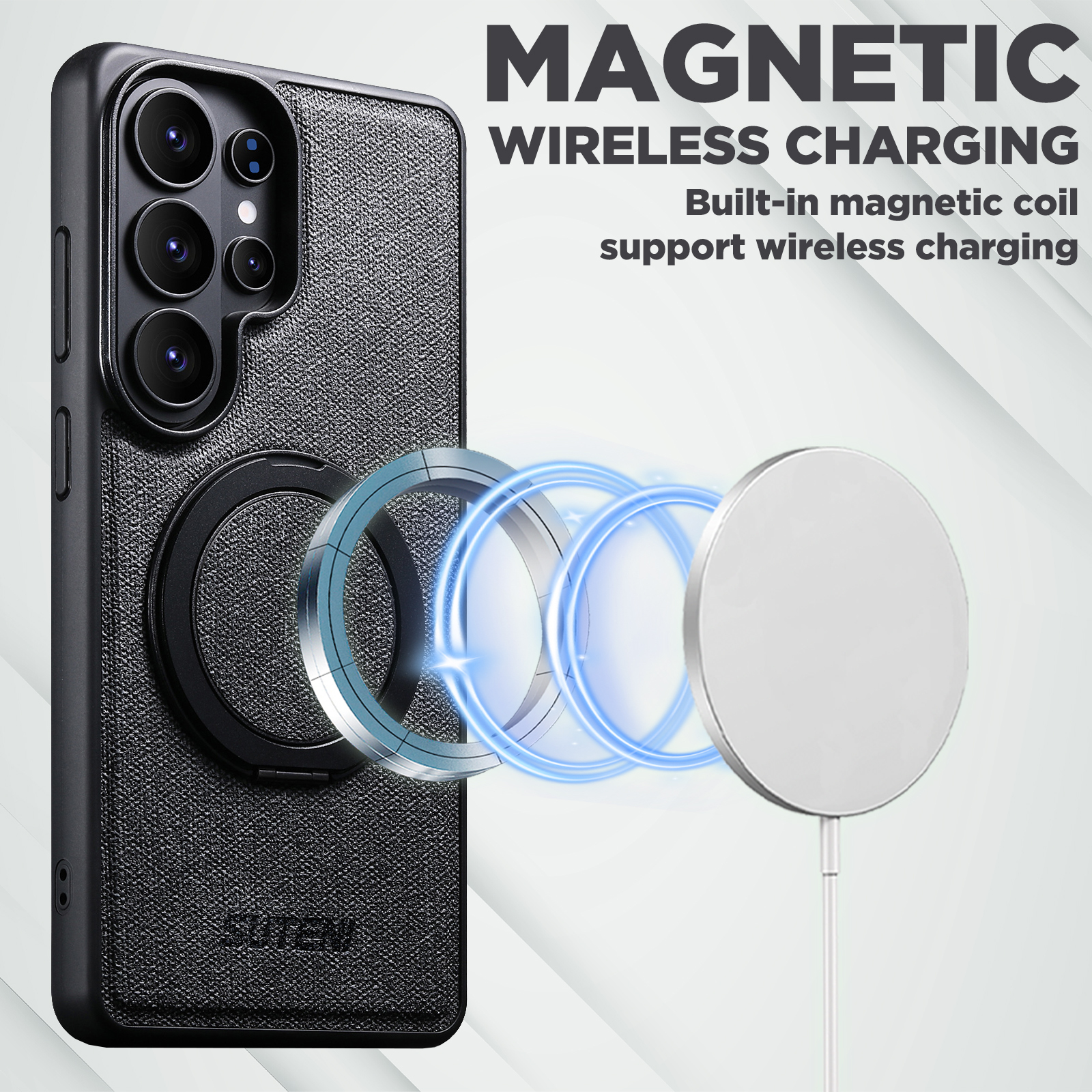 SUTENI G3NZ Magnet Wireless Charging Phone Case Faux Leather 360° Rotating Stand Ring Buckle Frosted Feel For Samsung Galaxy S26Ultra S25 S24 S23 S22