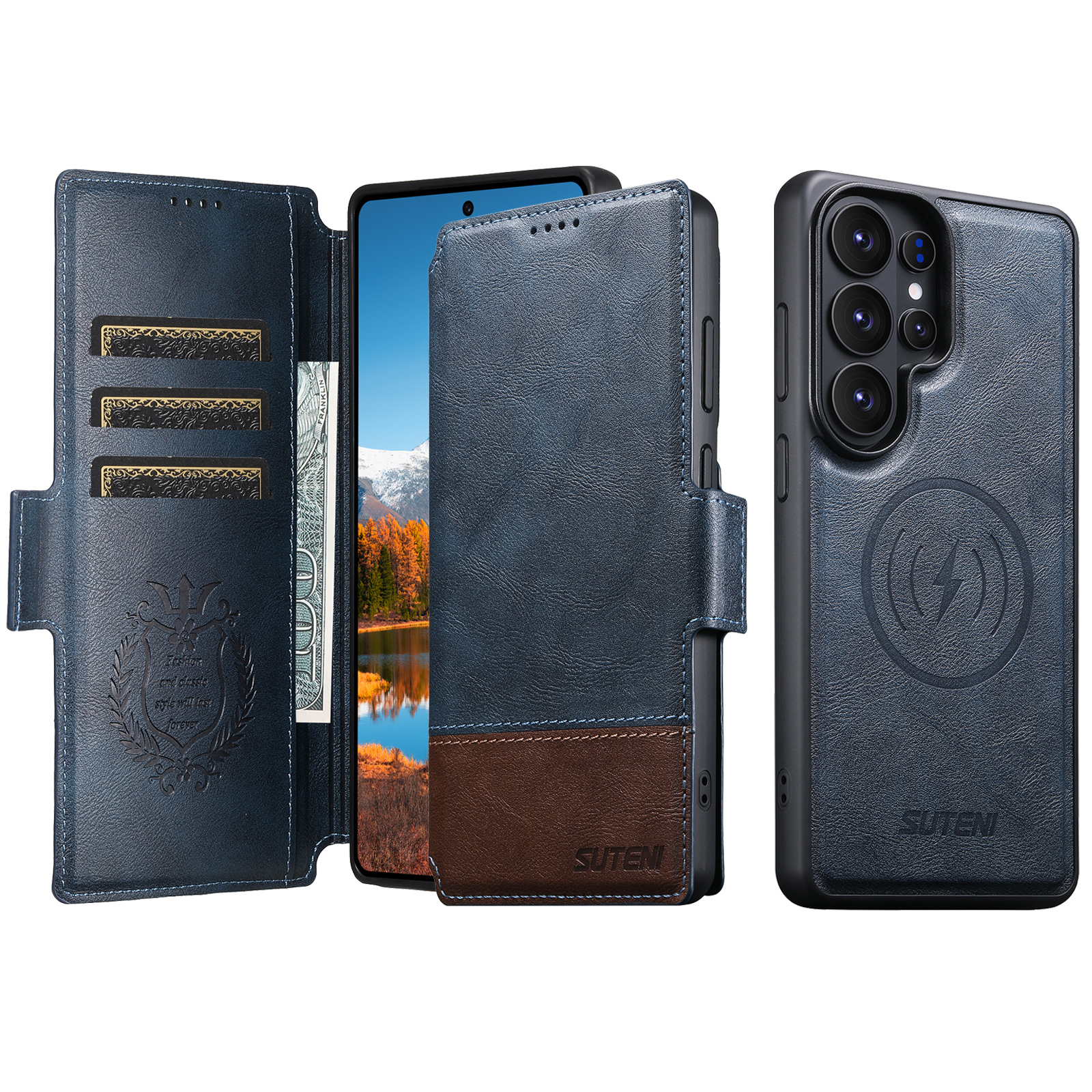 SUTENI Q06 Faux Leather Wireless Charging Card Holder Stand Wallet Magnetic Flip Cover Phone Case For Samsung Galaxy S26 Ultra S25 S24 S23 S22