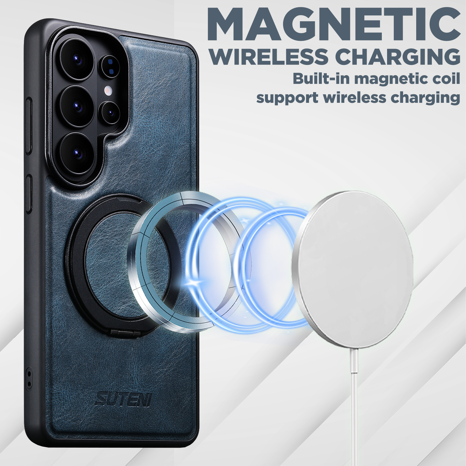 SUTENI G3YL Magnet Wireless Charging Phone Case Oil Wax Faux Leather 360° Rotating Stand Buckle For Samsung Galaxy S26 Ultra S25 S24 S23 S22