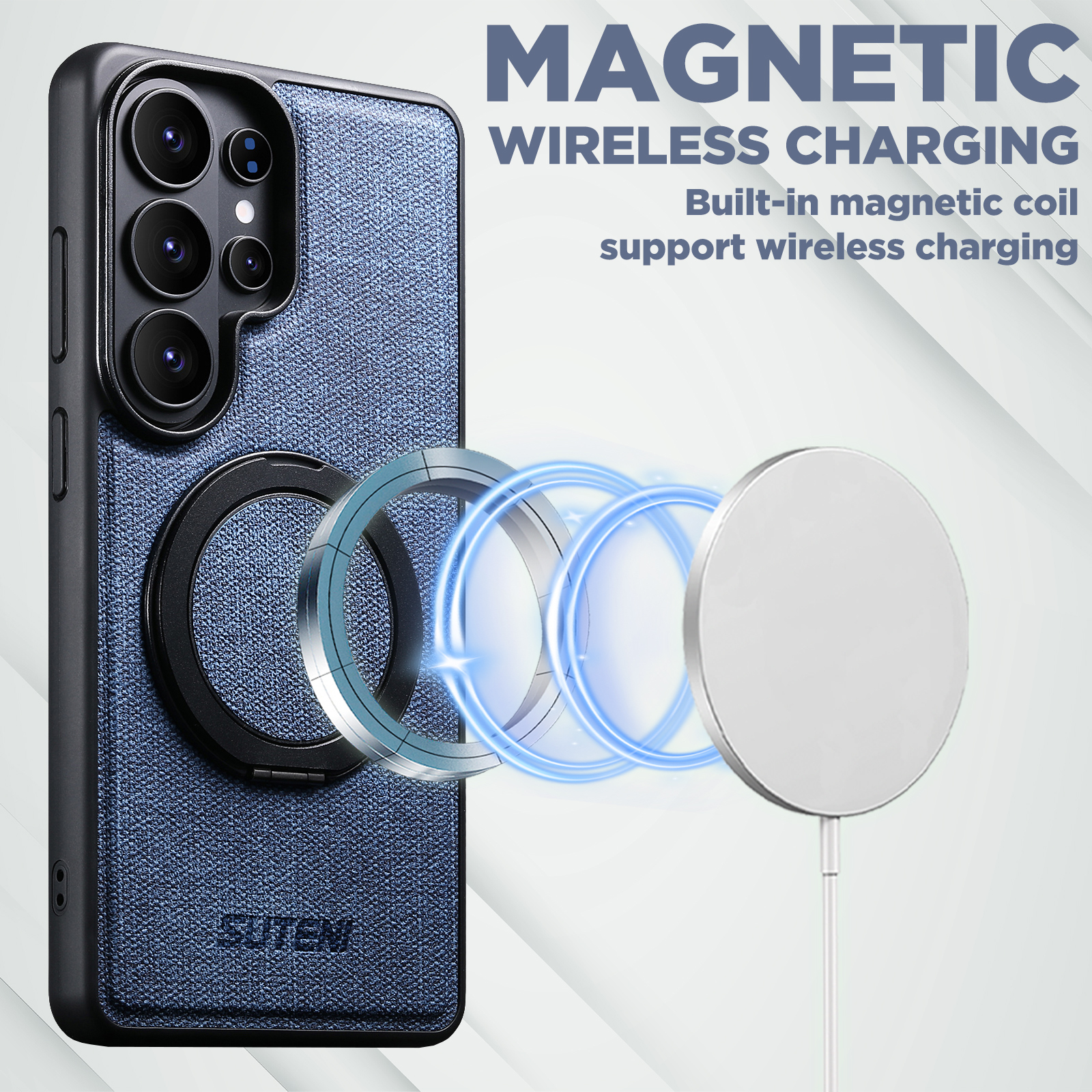 SUTENI G3NZ Magnet Wireless Charging Phone Case Faux Leather 360° Rotating Stand Ring Buckle Frosted Feel For Samsung Galaxy S26Ultra S25 S24 S23 S22