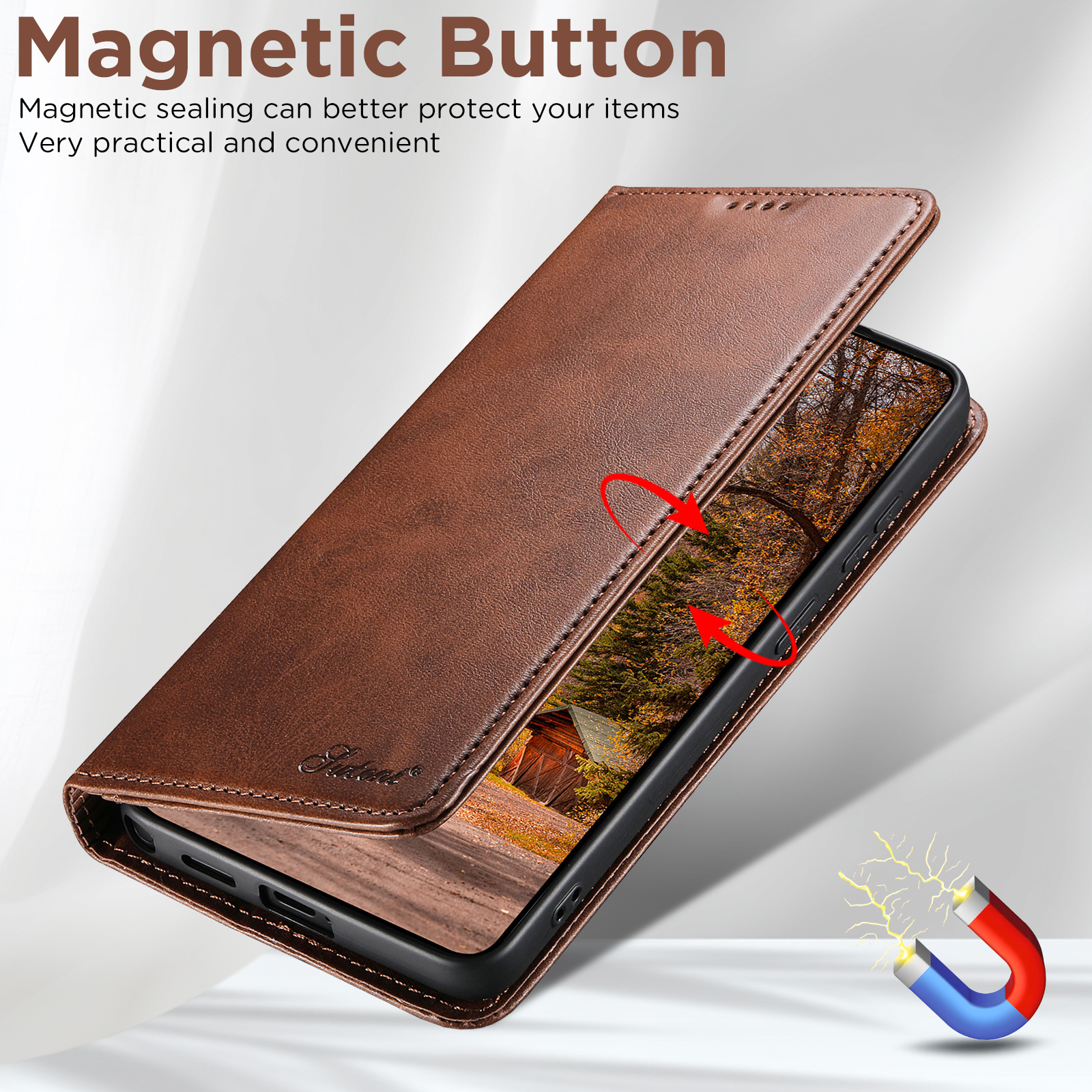 SUTENI J01 Faux Leather Card Holder Stand Wallet Magnet Flip Cover Phone Case For Samsung Galaxy S26 Ultra S25 Plus S24 S23 S22 Note20