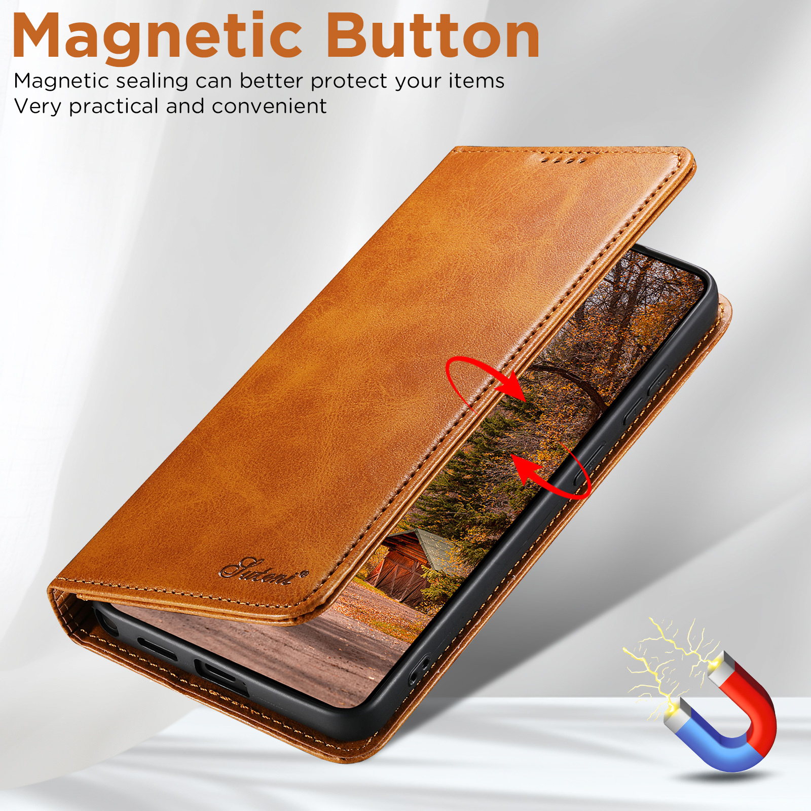 SUTENI J01 Faux Leather Card Holder Stand Wallet Magnet Flip Cover Phone Case For Samsung Galaxy S26 Ultra S25 Plus S24 S23 S22 Note20