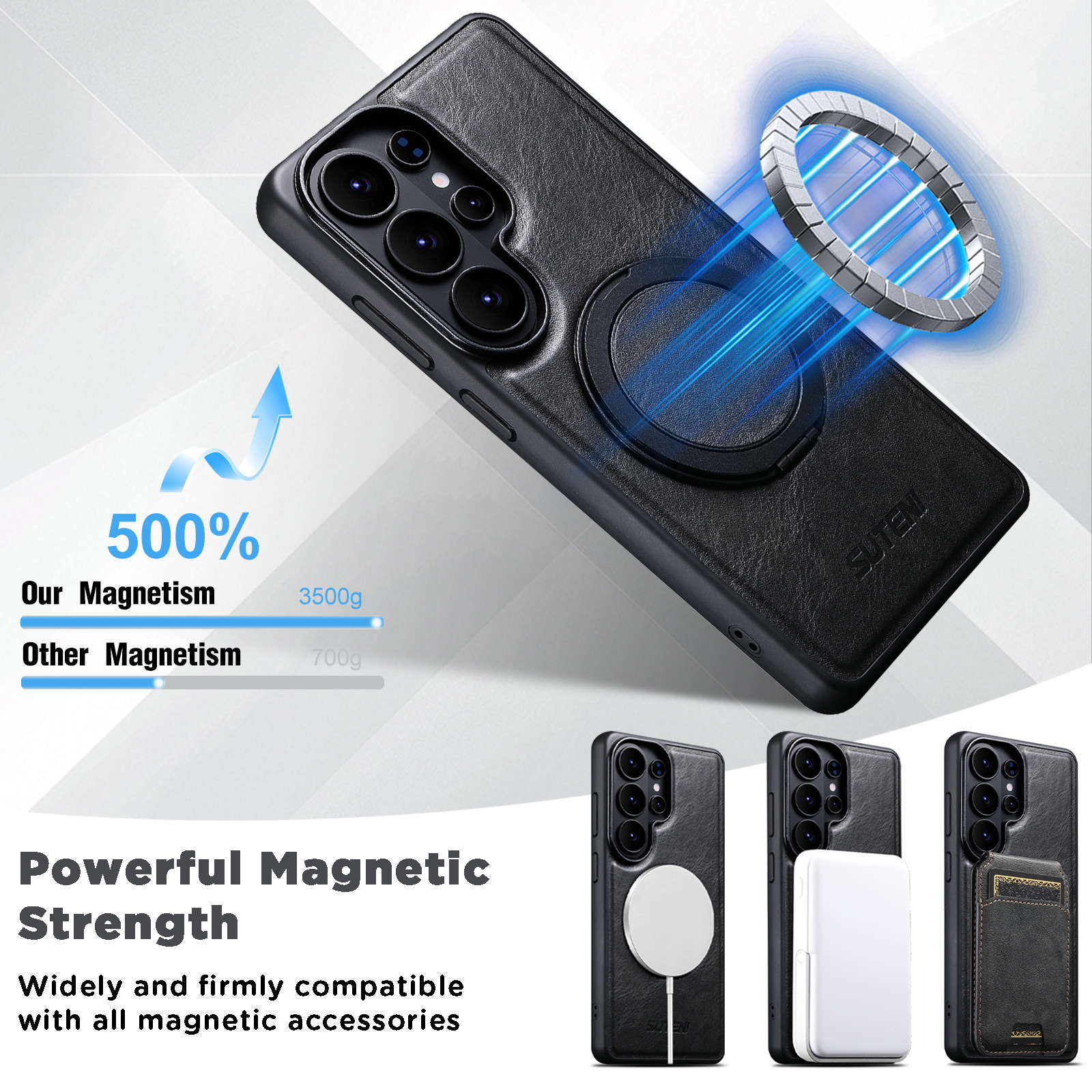 SUTENI G3YL Magnet Wireless Charging Phone Case Oil Wax Faux Leather 360° Rotating Stand Buckle For Samsung Galaxy S26 Ultra S25 S24 S23 S22