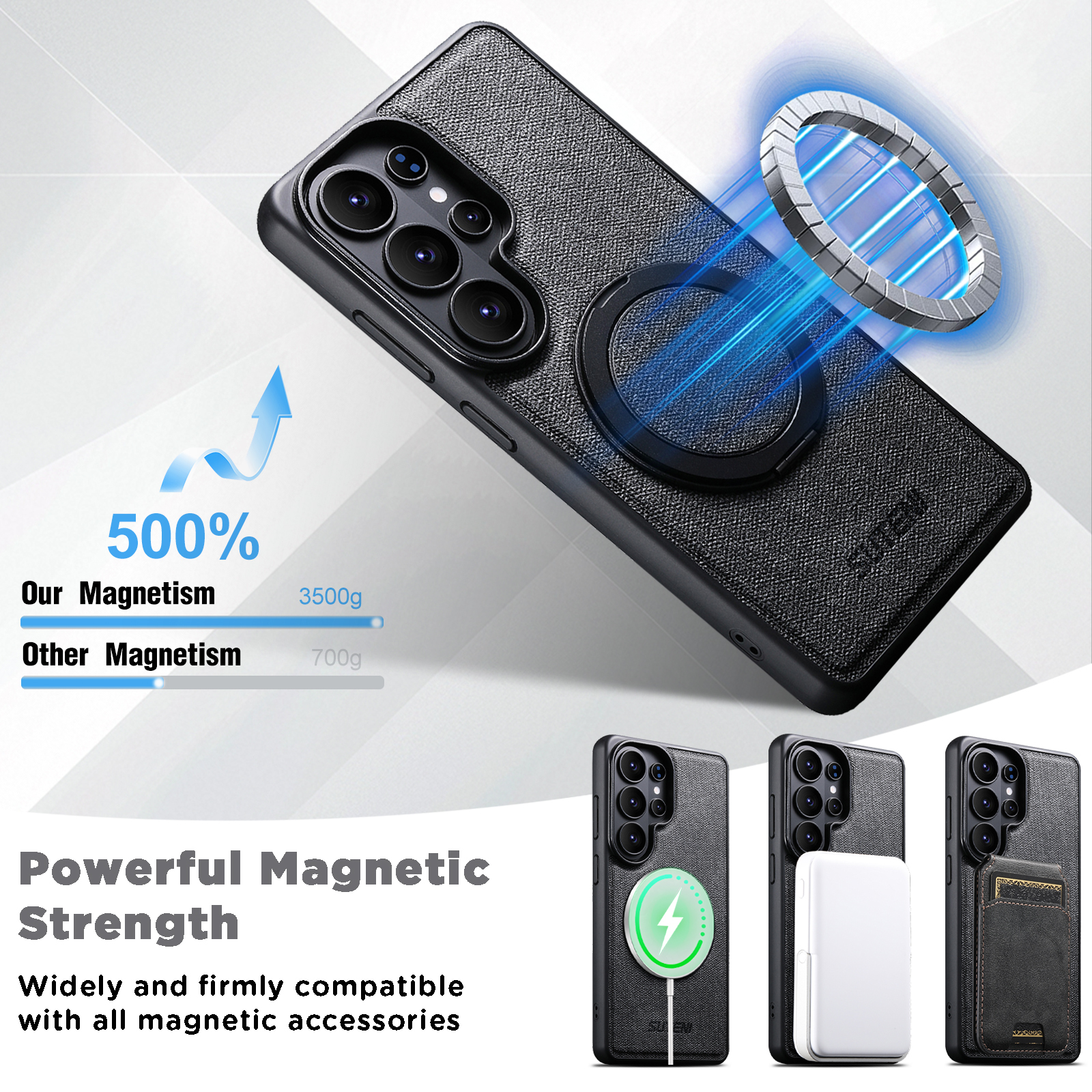 SUTENI G3NZ Magnet Wireless Charging Phone Case Faux Leather 360° Rotating Stand Ring Buckle Frosted Feel For Samsung Galaxy S26Ultra S25 S24 S23 S22