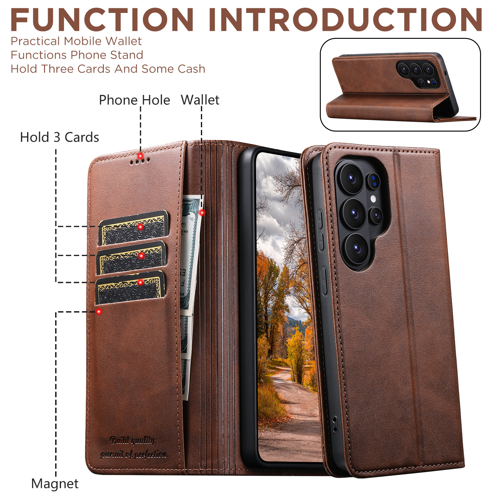 SUTENI J01 Faux Leather Card Holder Stand Wallet Magnet Flip Cover Phone Case For Samsung Galaxy S26 Ultra S25 Plus S24 S23 S22 Note20