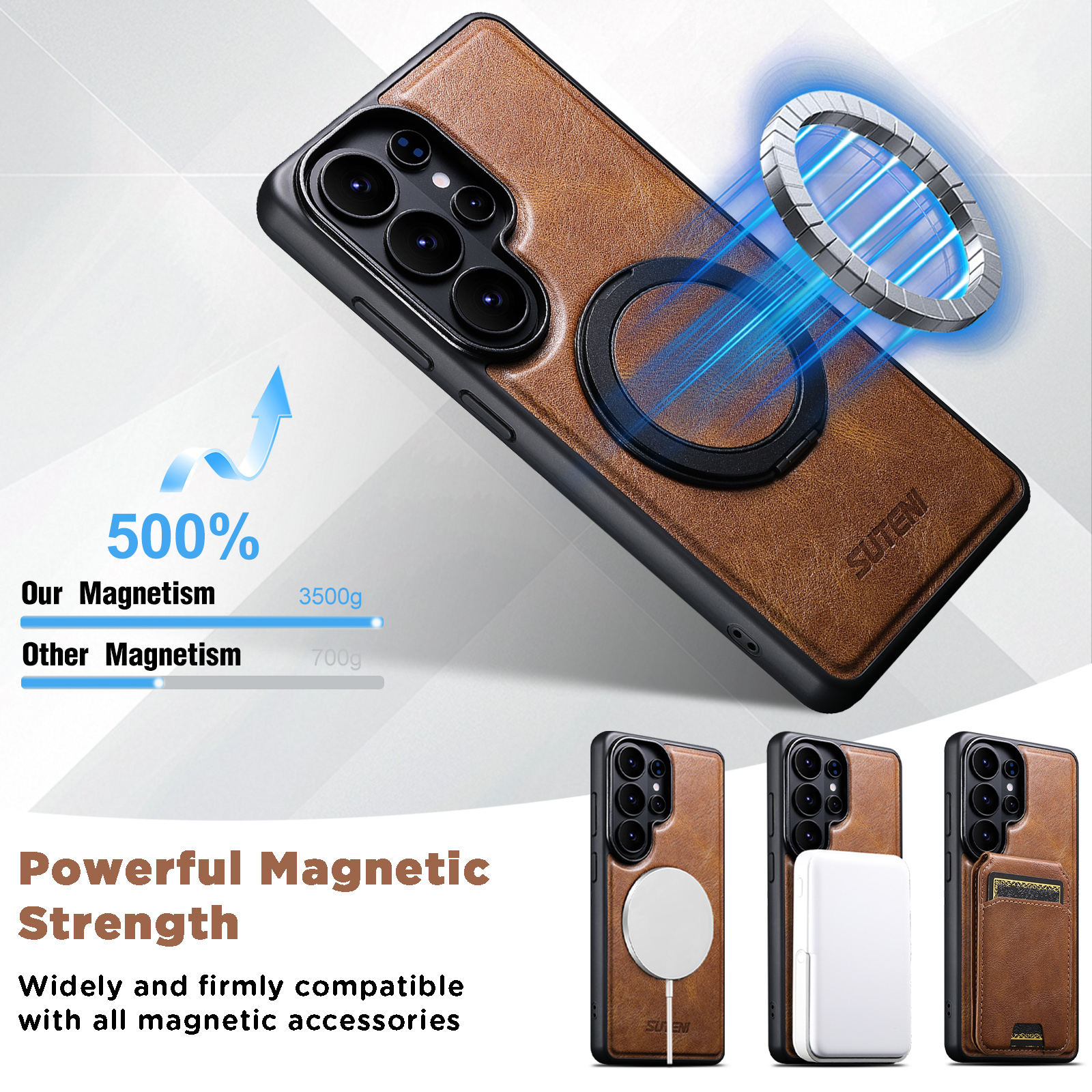 SUTENI G3YL Magnet Wireless Charging Phone Case Oil Wax Faux Leather 360° Rotating Stand Buckle For Samsung Galaxy S26 Ultra S25 S24 S23 S22