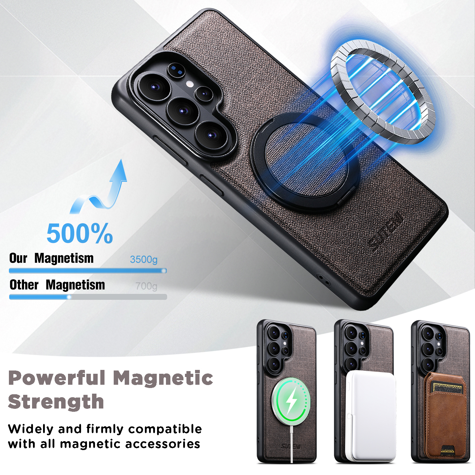 SUTENI G3NZ Magnet Wireless Charging Phone Case Faux Leather 360° Rotating Stand Ring Buckle Frosted Feel For Samsung Galaxy S26Ultra S25 S24 S23 S22