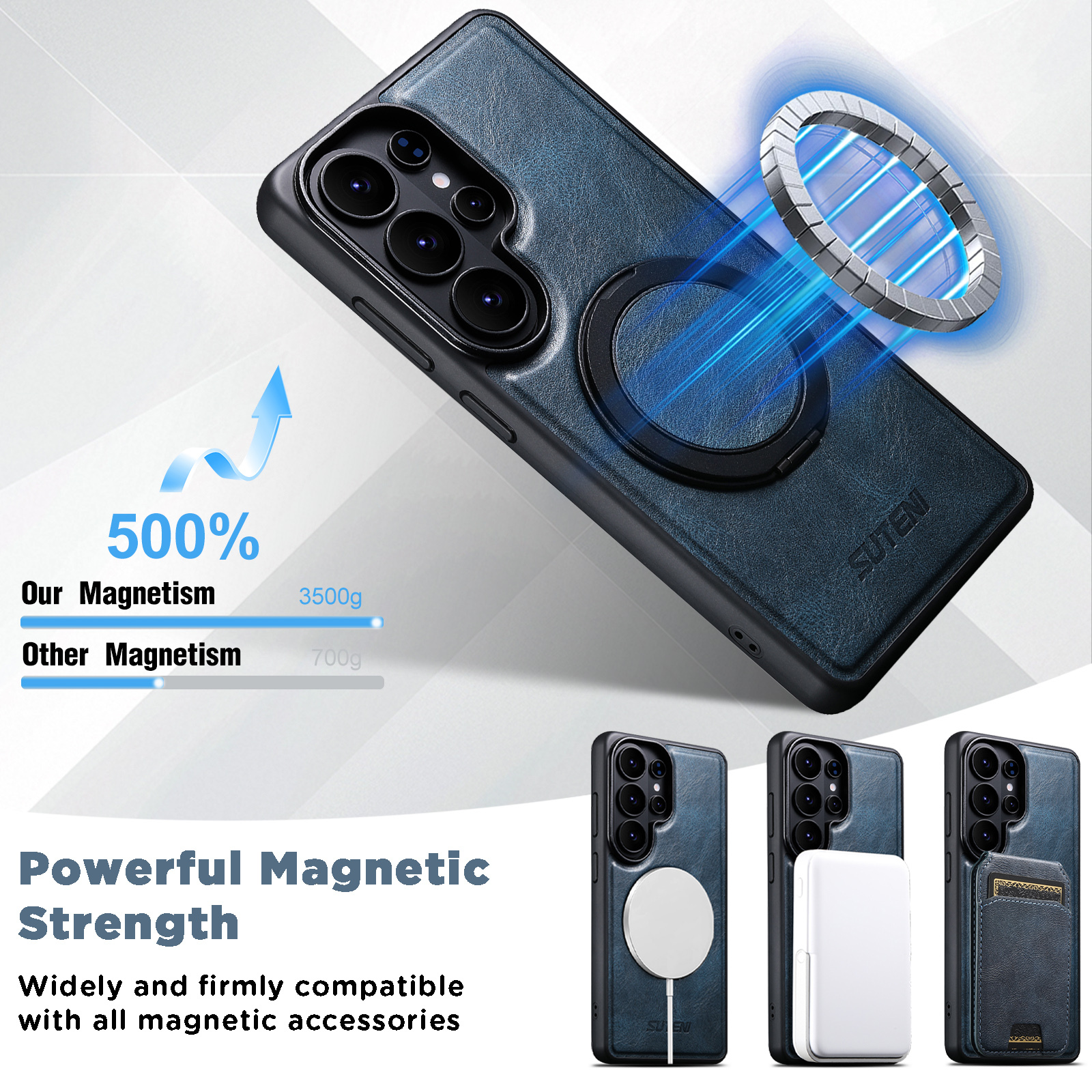 SUTENI G3YL Magnet Wireless Charging Phone Case Oil Wax Faux Leather 360° Rotating Stand Buckle For Samsung Galaxy S26 Ultra S25 S24 S23 S22